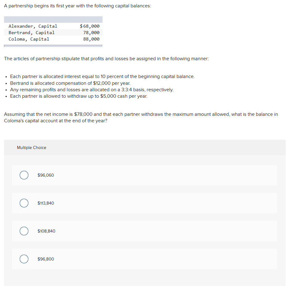 A partnership begins its first year with the