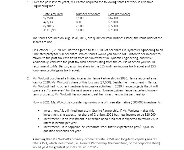 1. Over the past several years, Ms. Barton