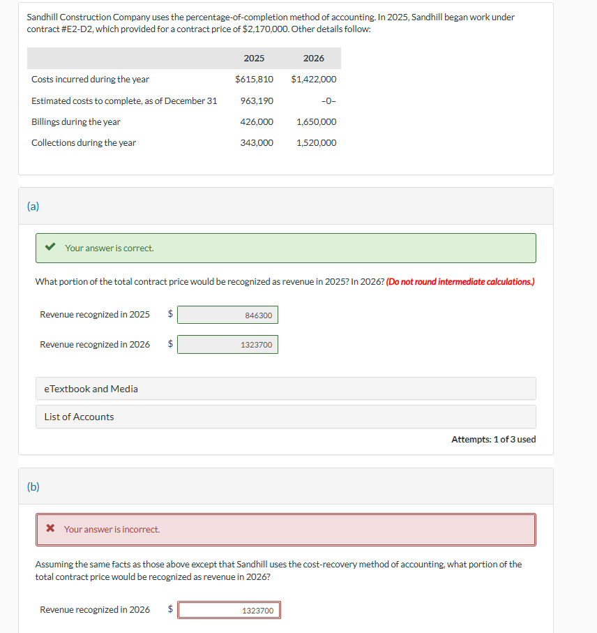 Sandhill Construction Company uses the percentage