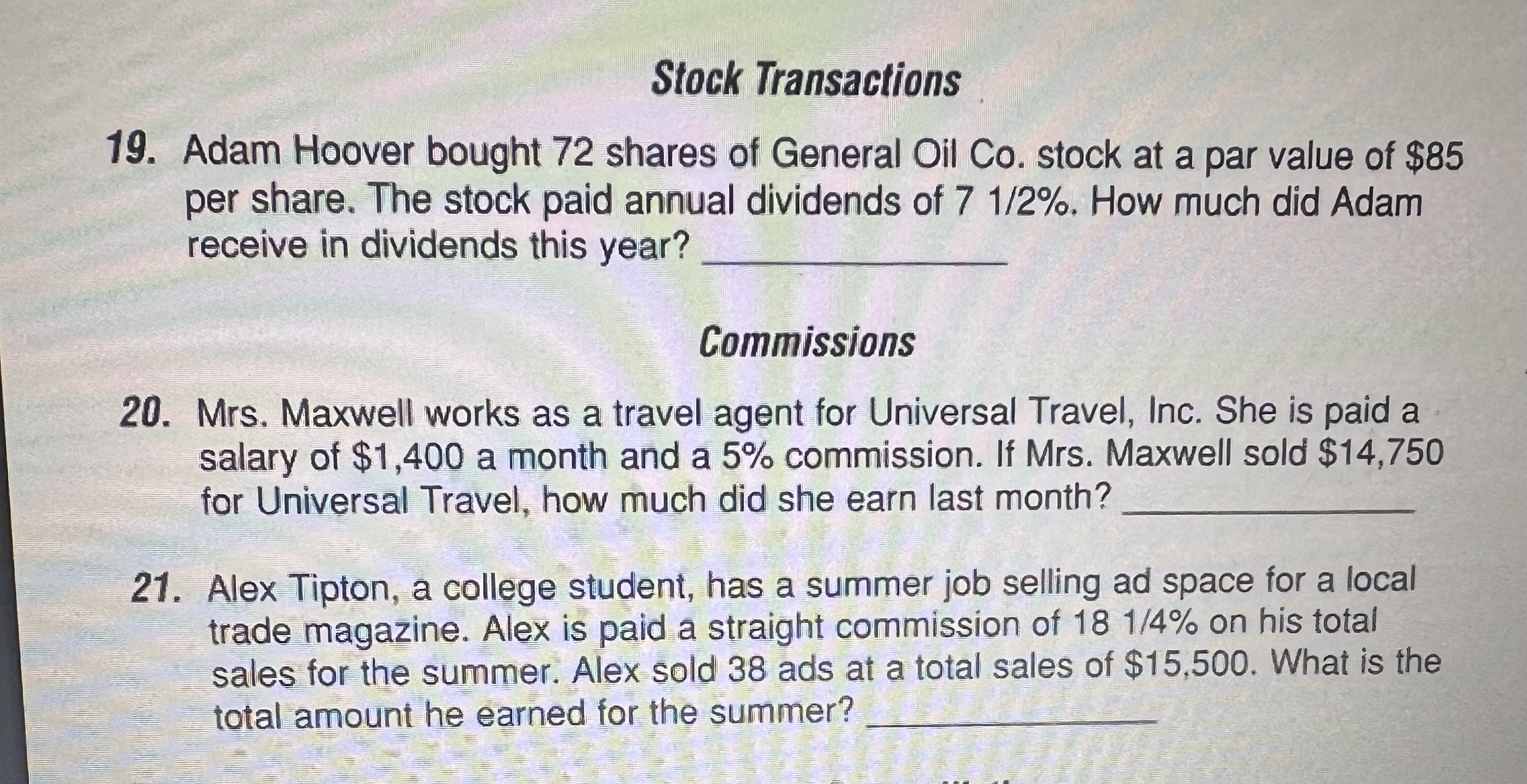 Stock Transactions 19. Adam Hoover bought 72