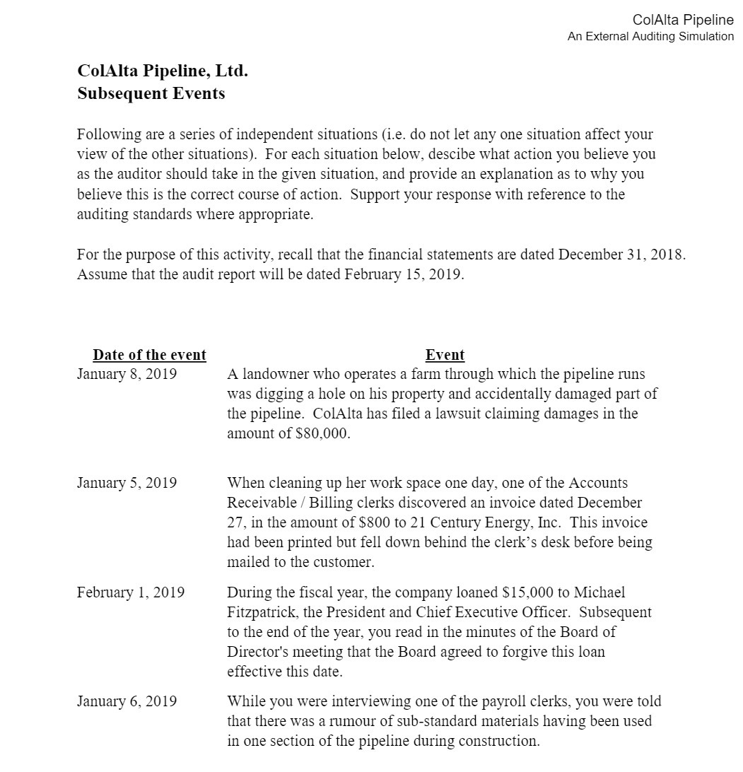 ColAlta Pipeline An External Auditing Simulation