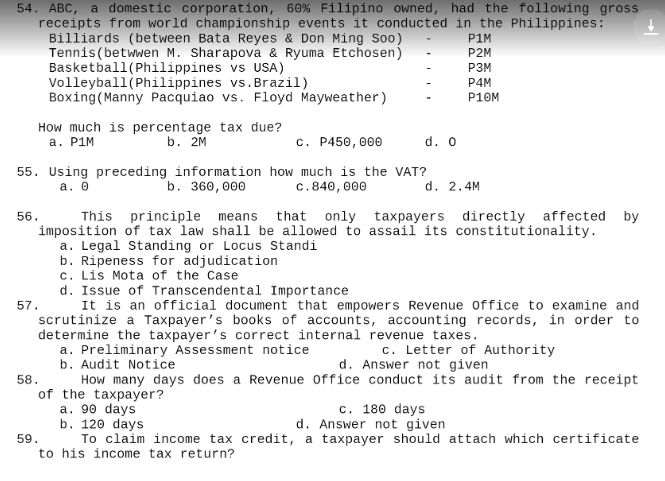 54. ABC, a domestic corporation, 60% Filipino