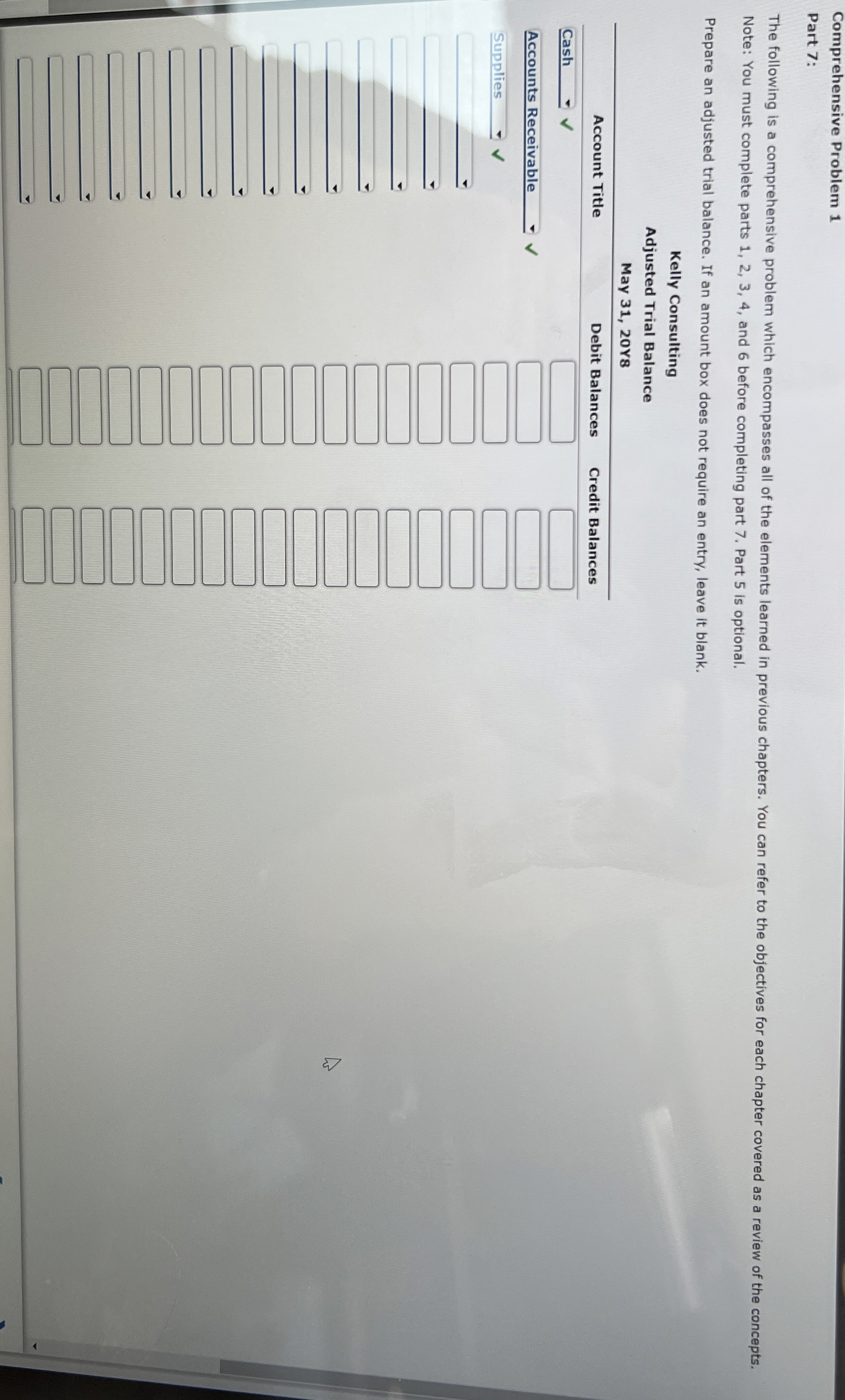 Comprehensive Problem 1 Part 7 : The following is