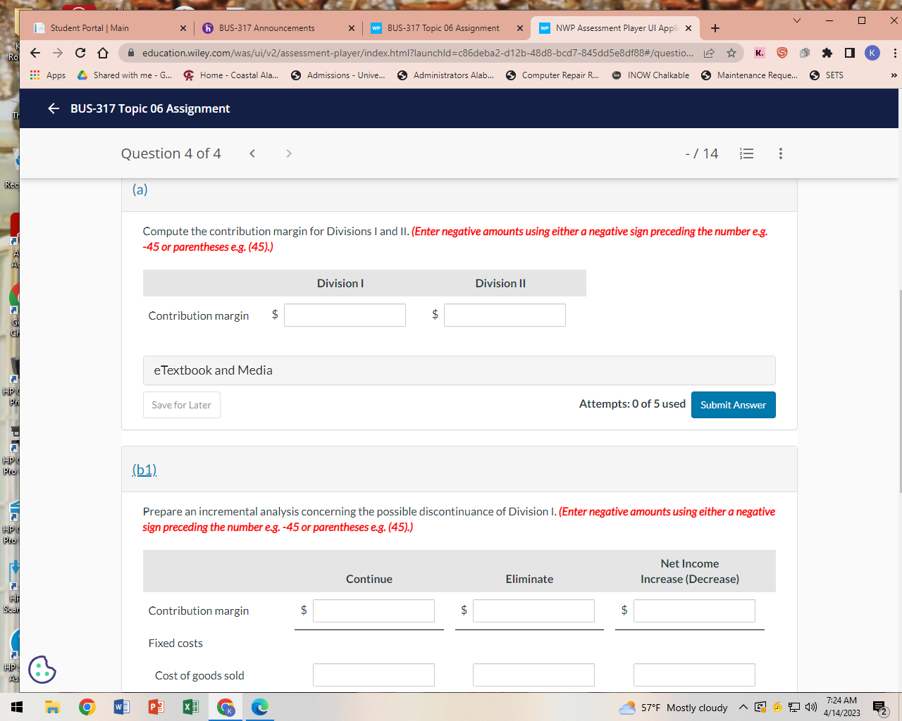 I Student Portal | Main x K BUS-317 Announcements