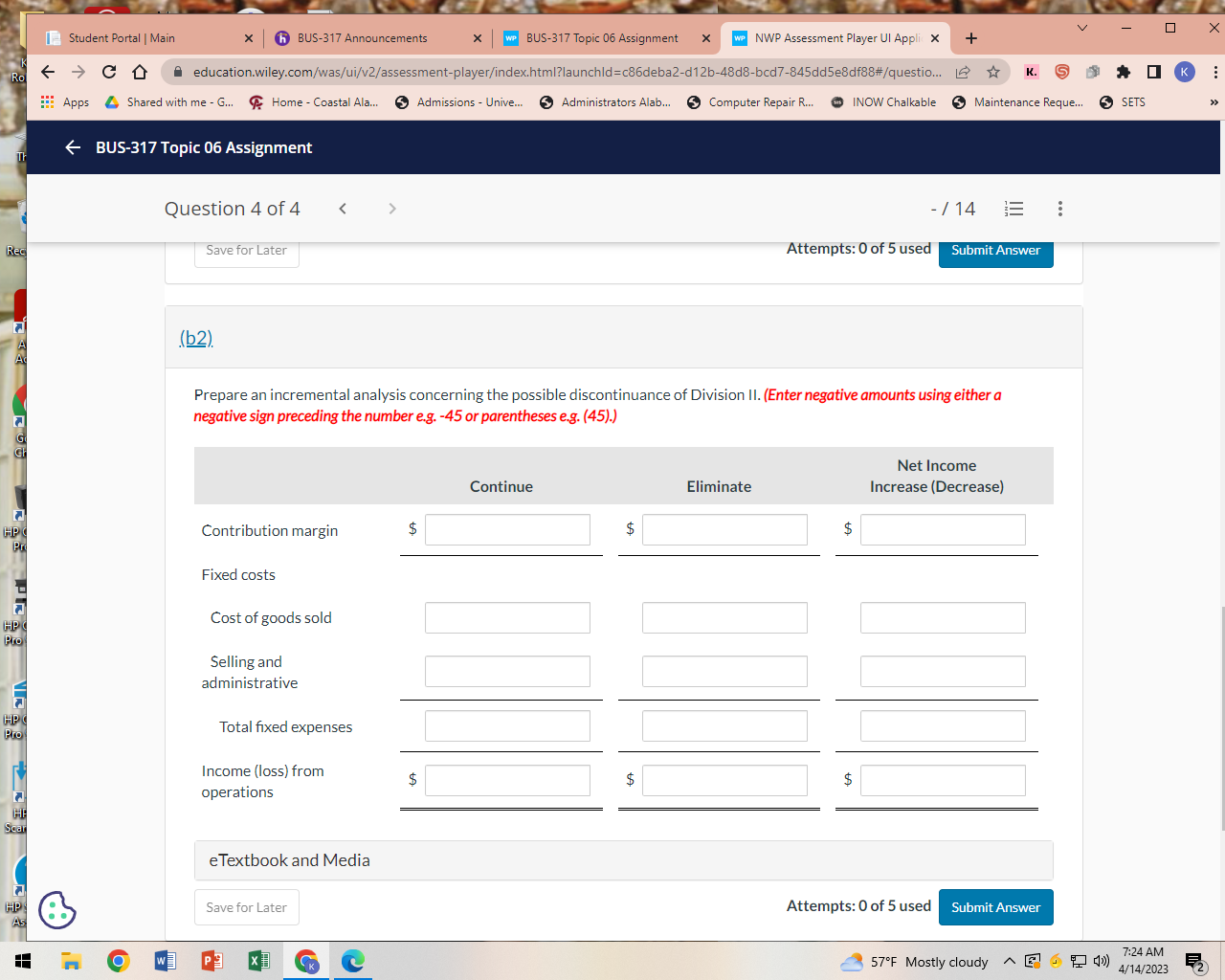I Student Portal | Main x K BUS-317 Announcements