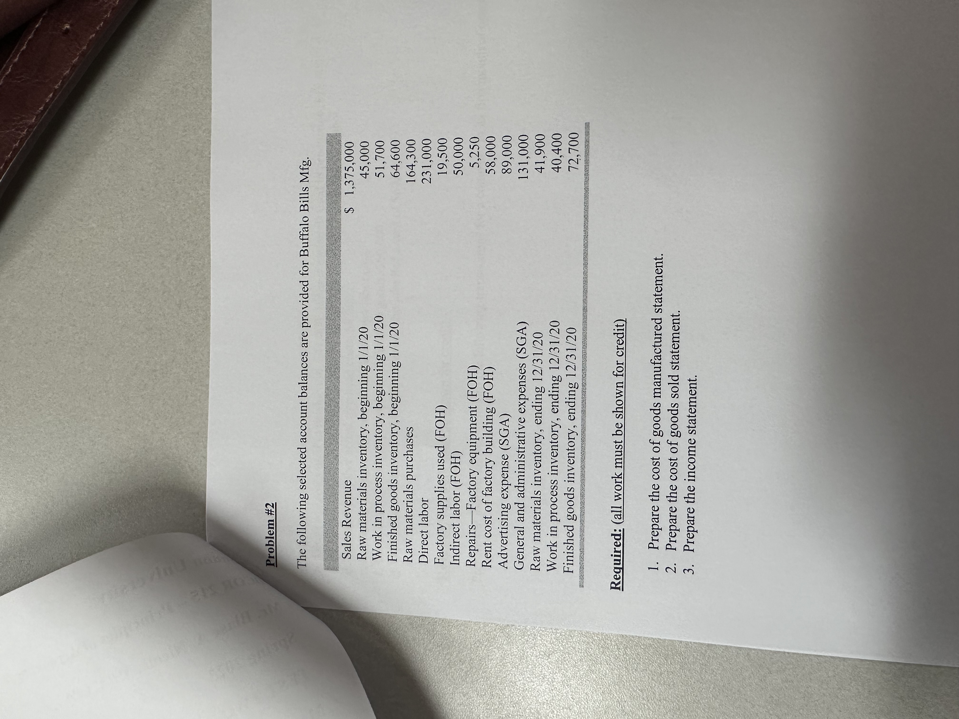 Problem #2 The following selected account