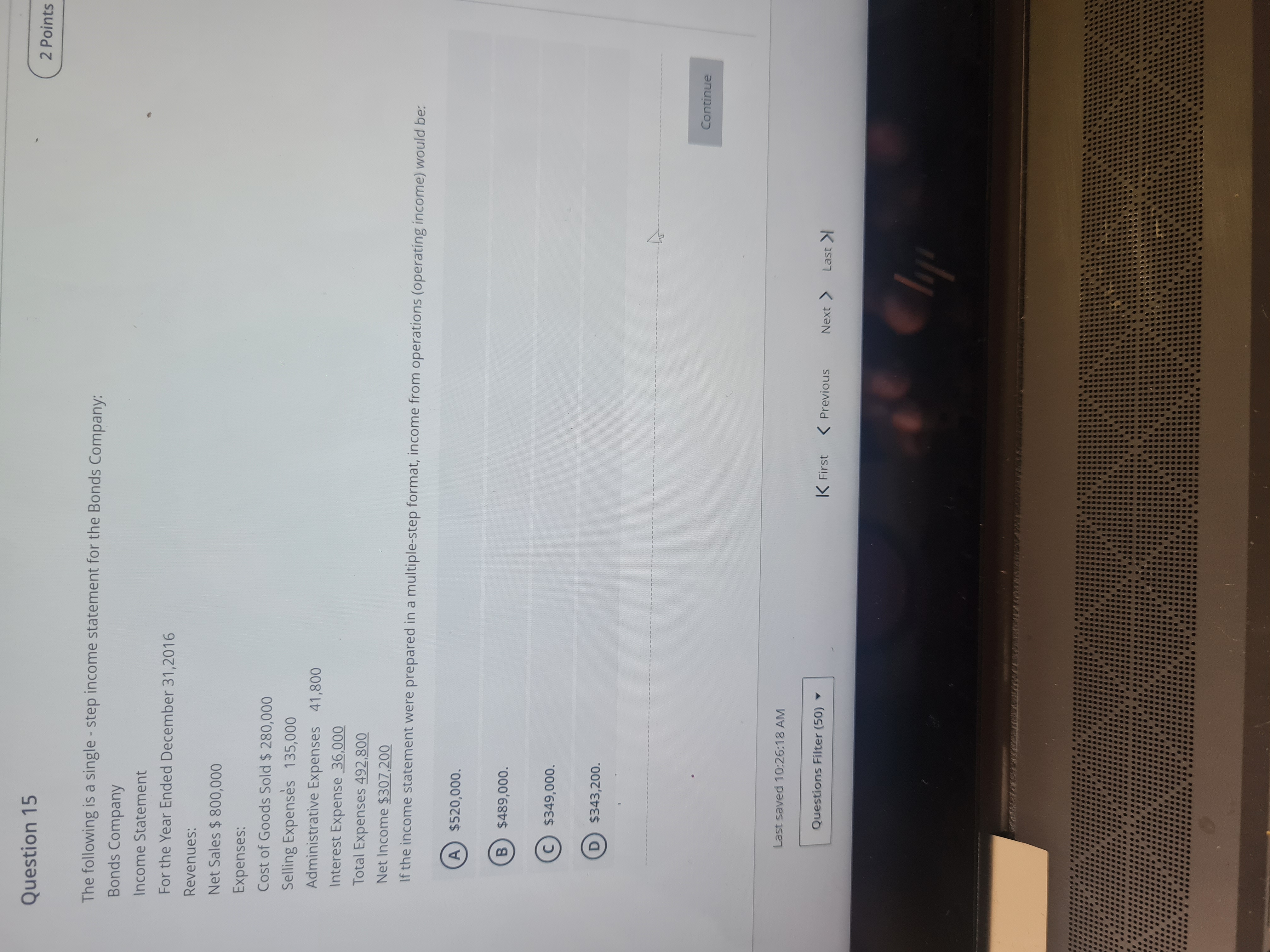 Question 15 2 Points The following is a single -