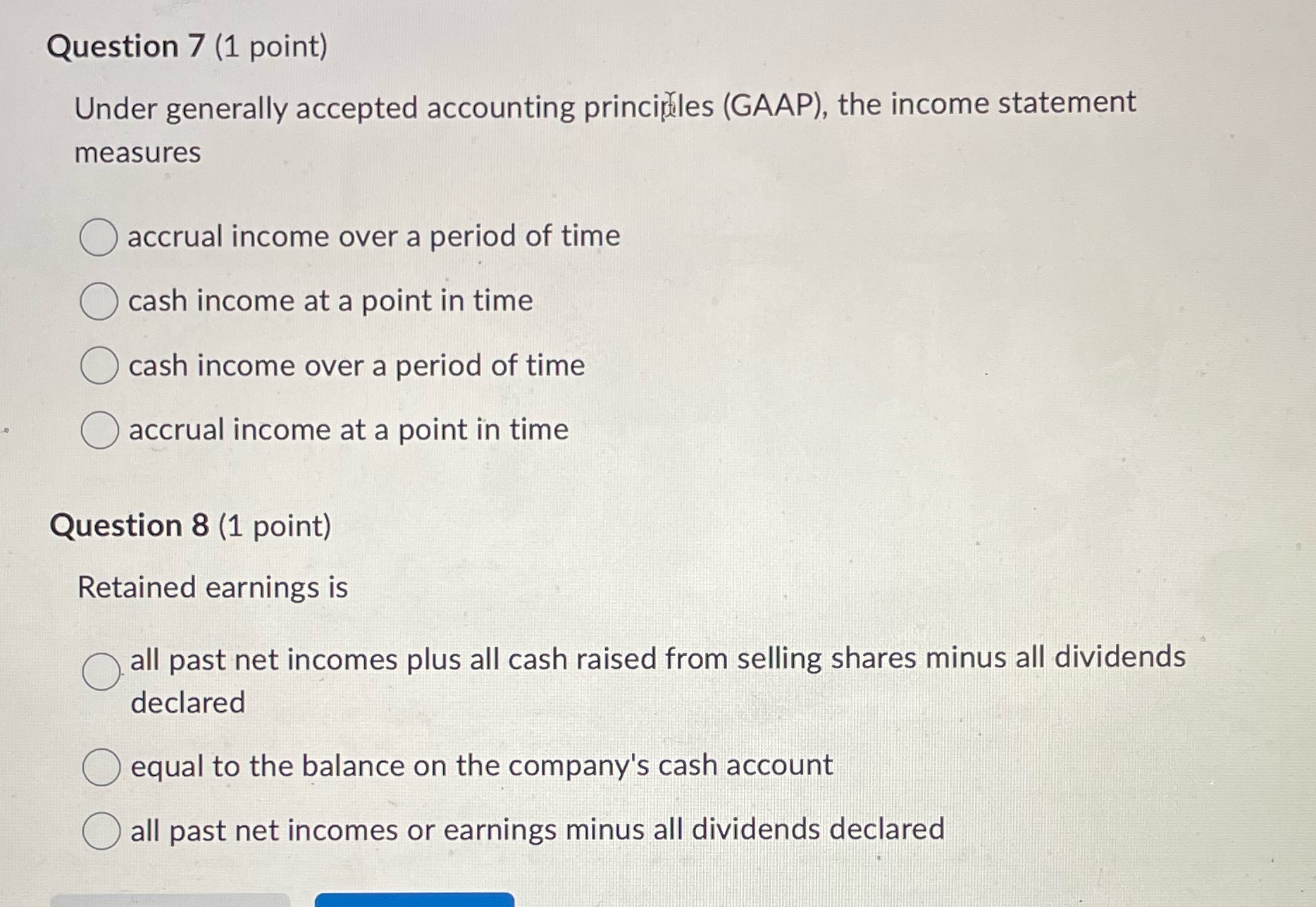 Answer for question 7 and 8 Question 7 (1 point)