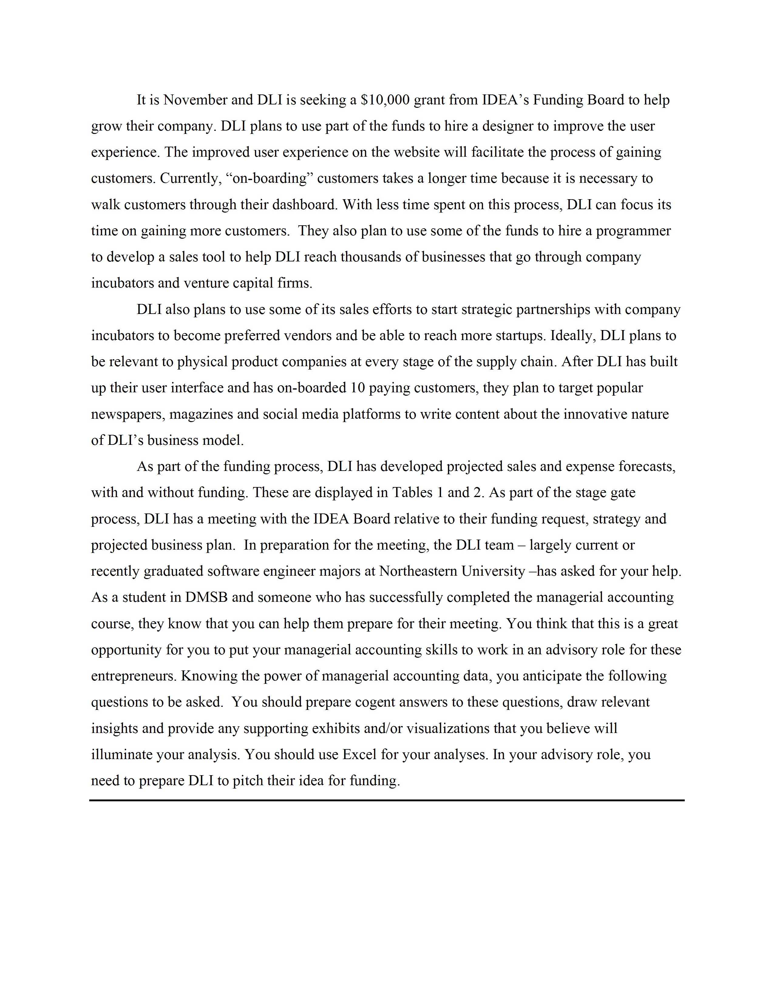 Dashboard Logistics Inc. (DLI) Case Study ACCT