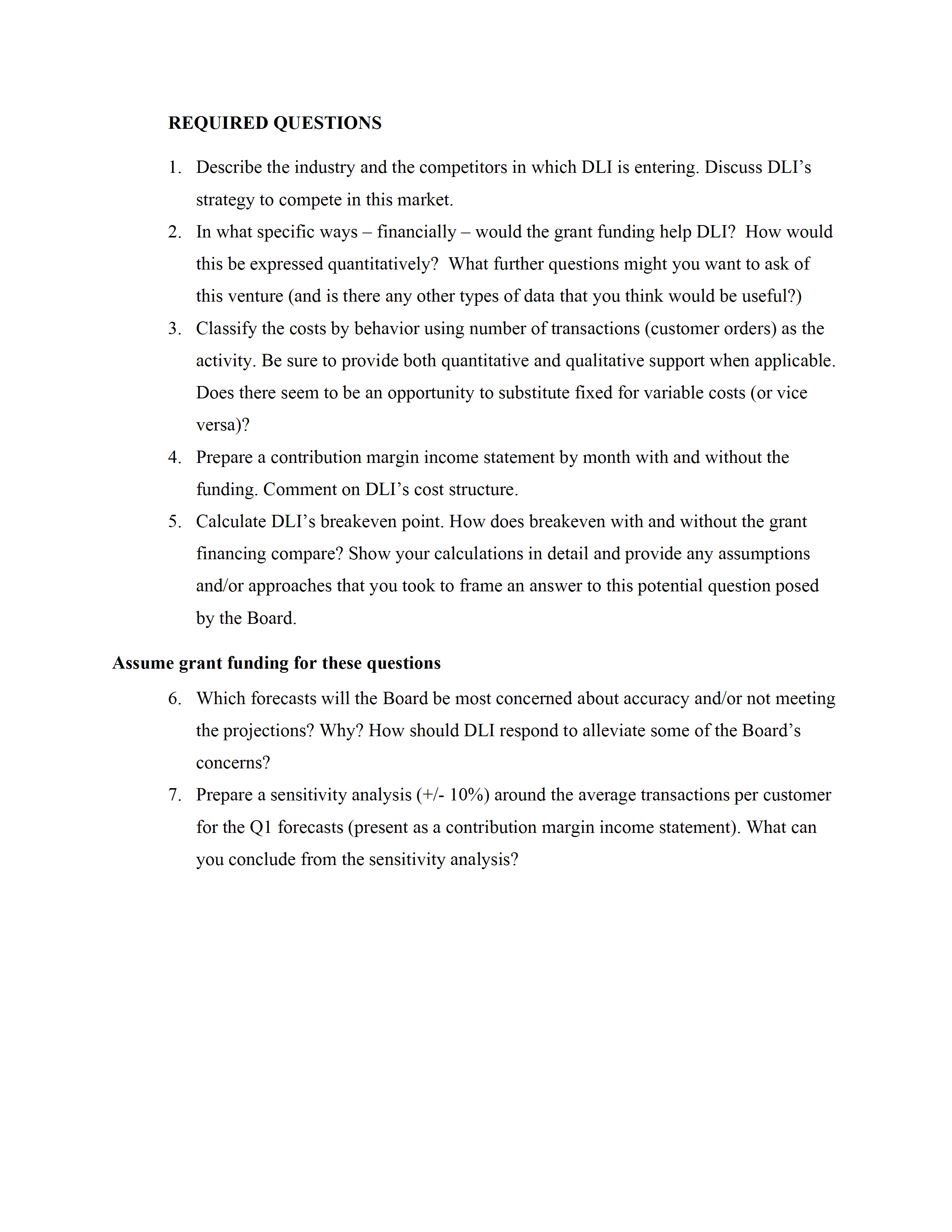 Dashboard Logistics Inc. (DLI) Case Study ACCT