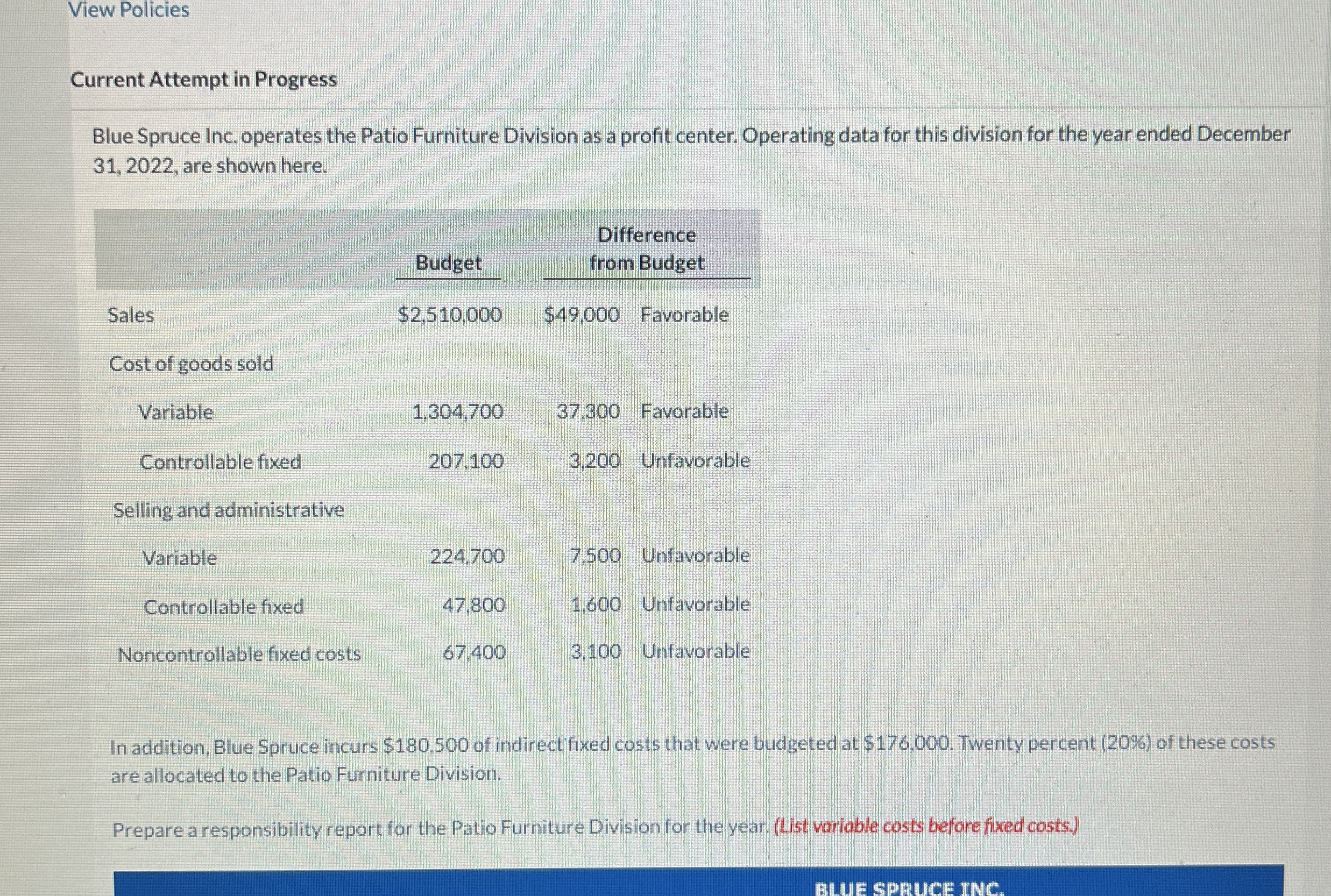 View Policies Current Attempt in Progress Blue