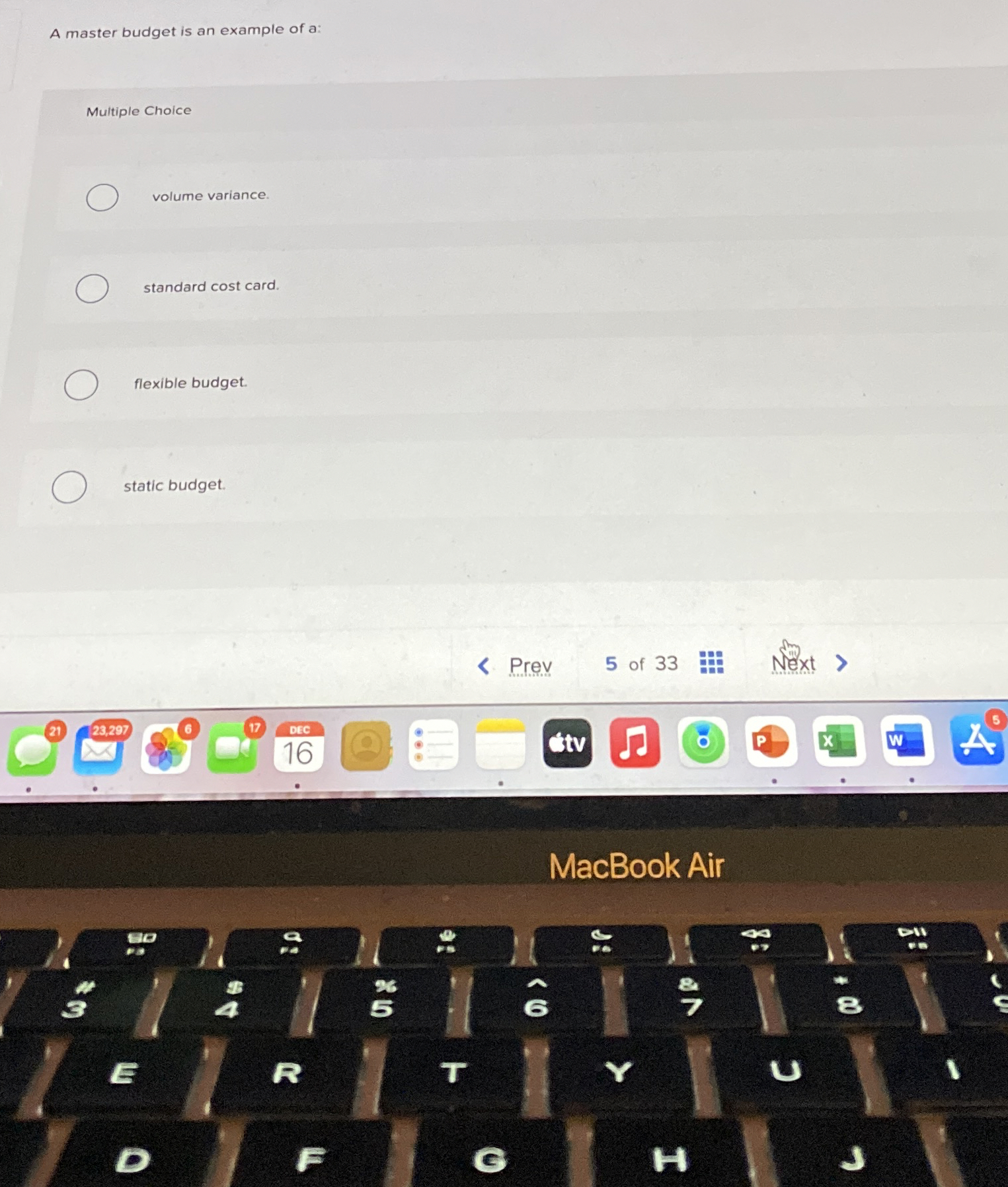 A master budget is an example of a: Multiple