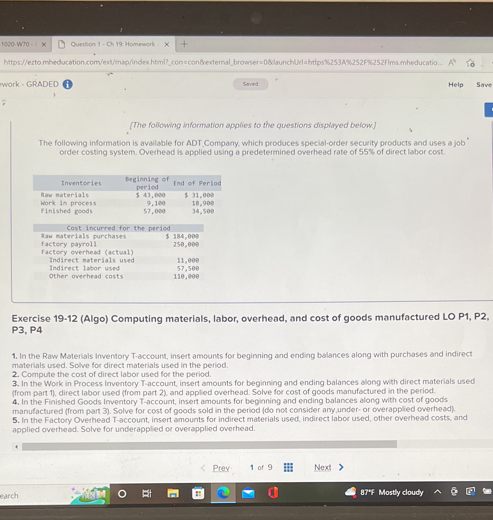D Questioln1 -Ch 19: Homework - X