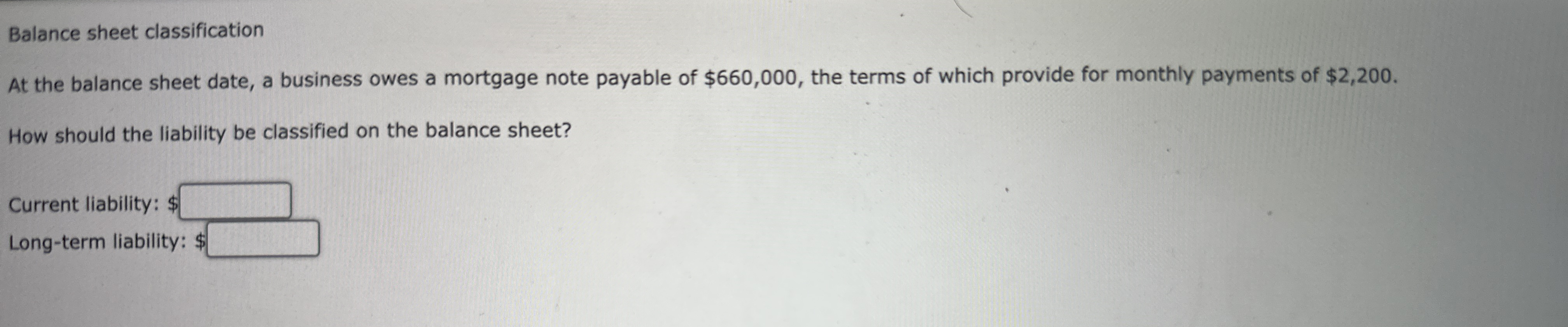 Balance sheet classification At the balance sheet