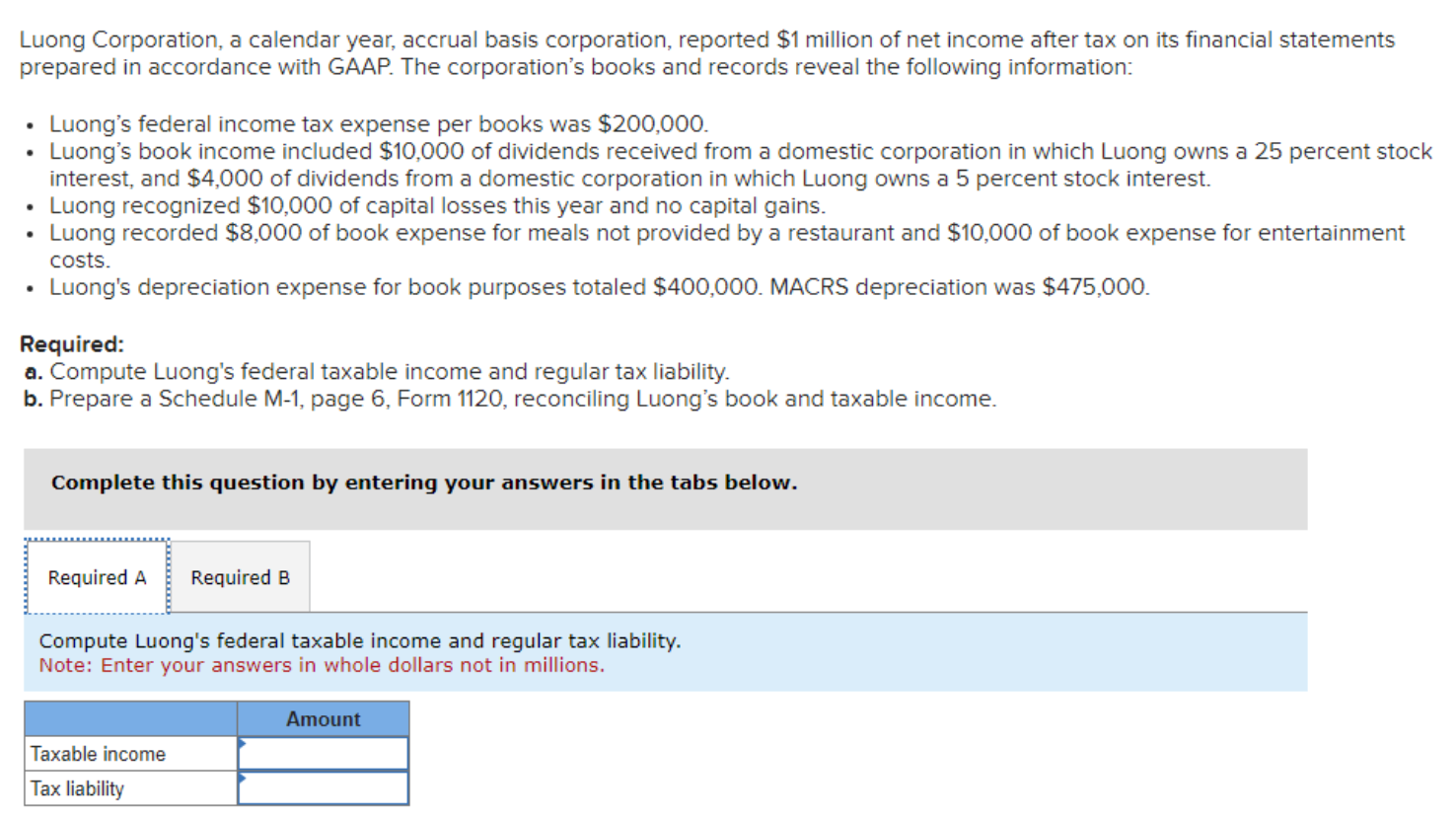 Luong Corporation, a calendar year, accrual basis