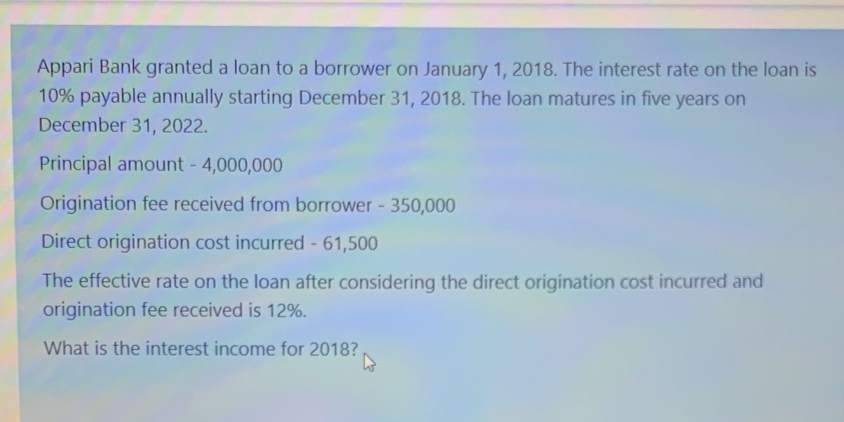 Appari Bank granted a loan to a borrower on