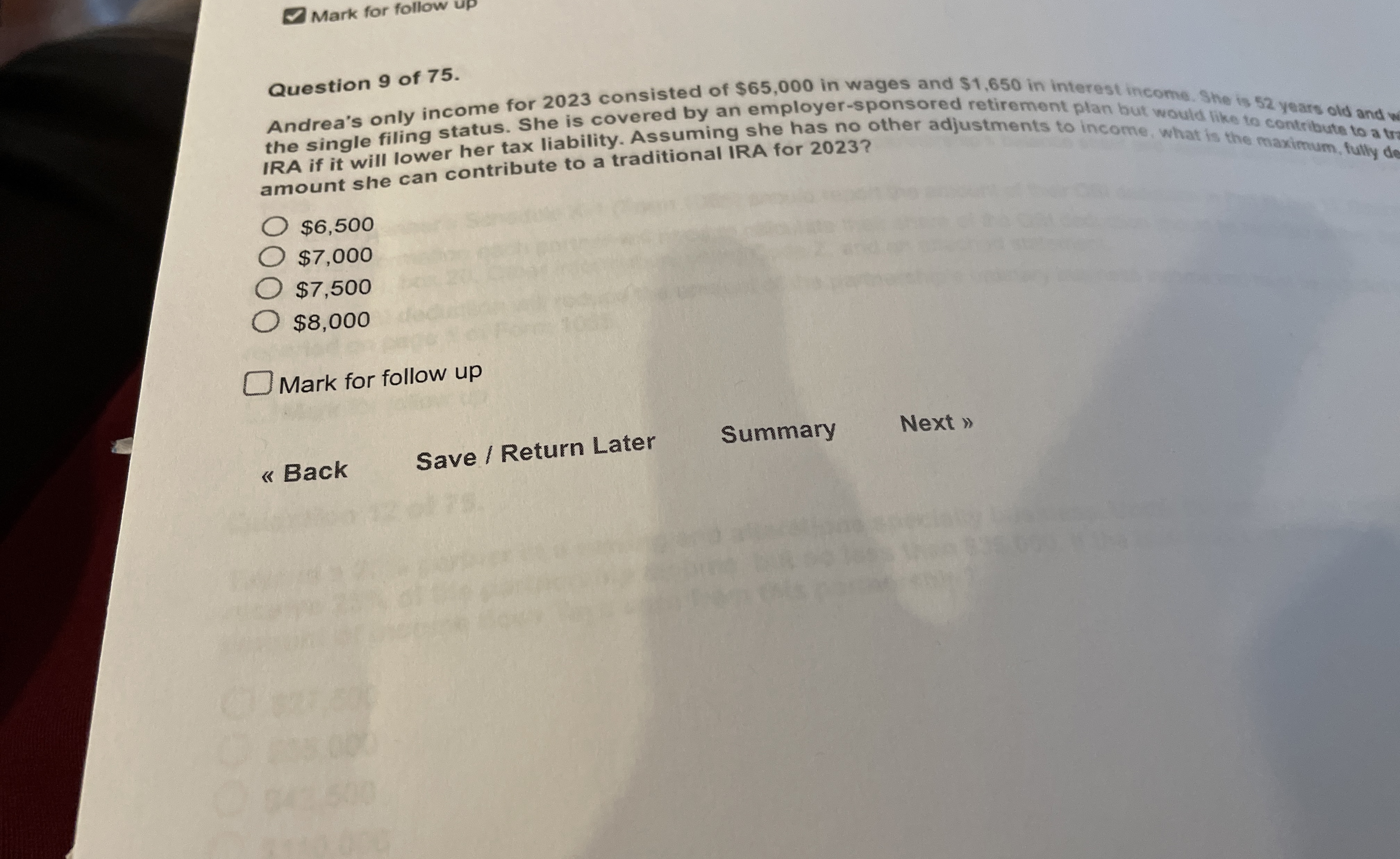 Mark for follow Question 9 of 7 5 . Andrea's only