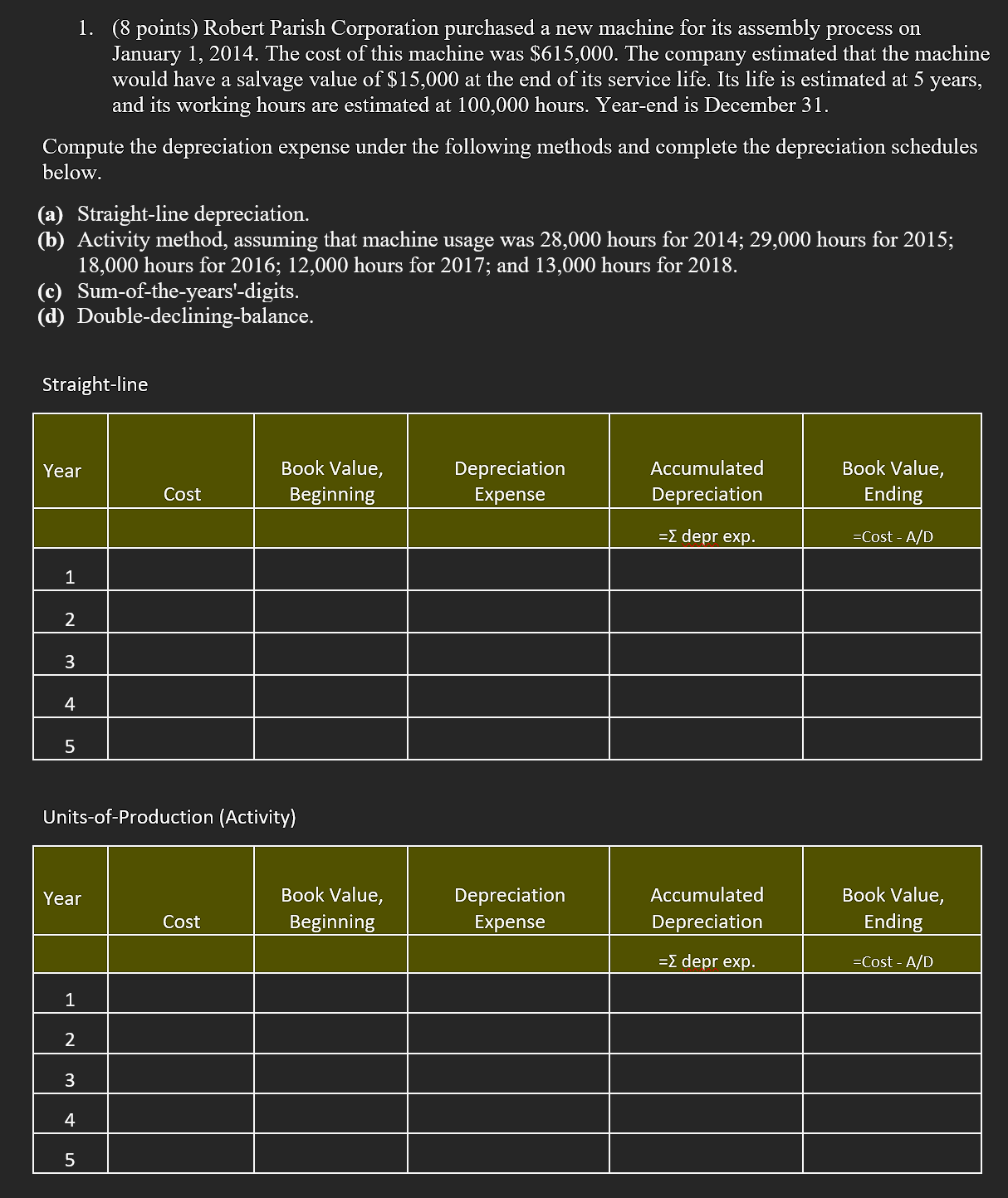 1 . ( 8 points ) Robert Parish Corporation