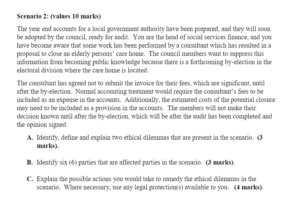 Scenario 2: (values 10 marks) The year end