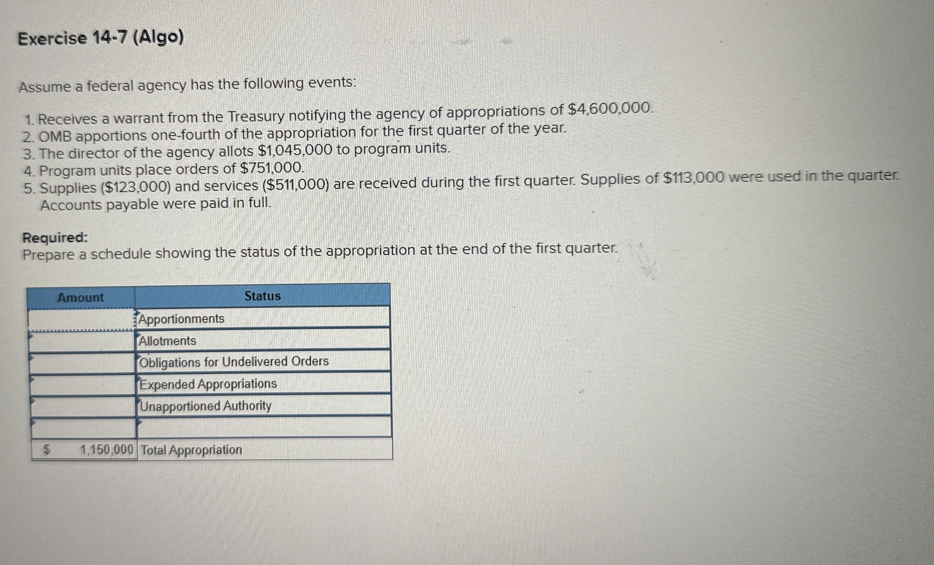 Exercise 1 4 - 7 ( Algo ) Assume a federal agency