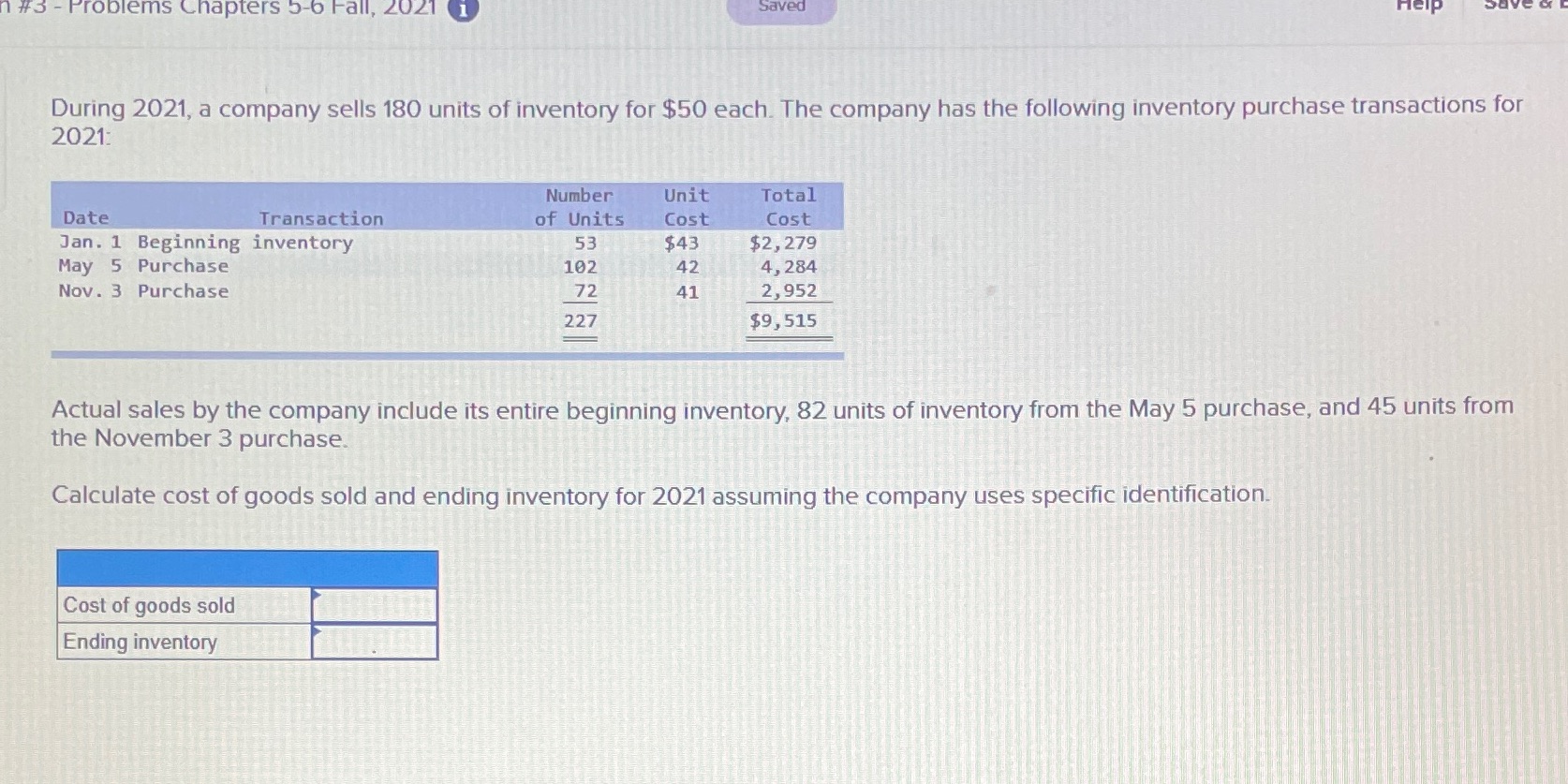 n #3 - Problems Chapters 5-6 Fall, 2021 1 Saved