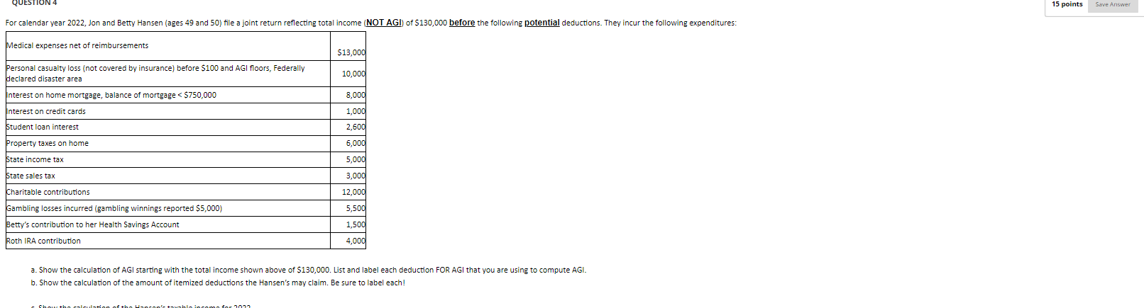 15 points Save Answer For calendar year 2022, Jon