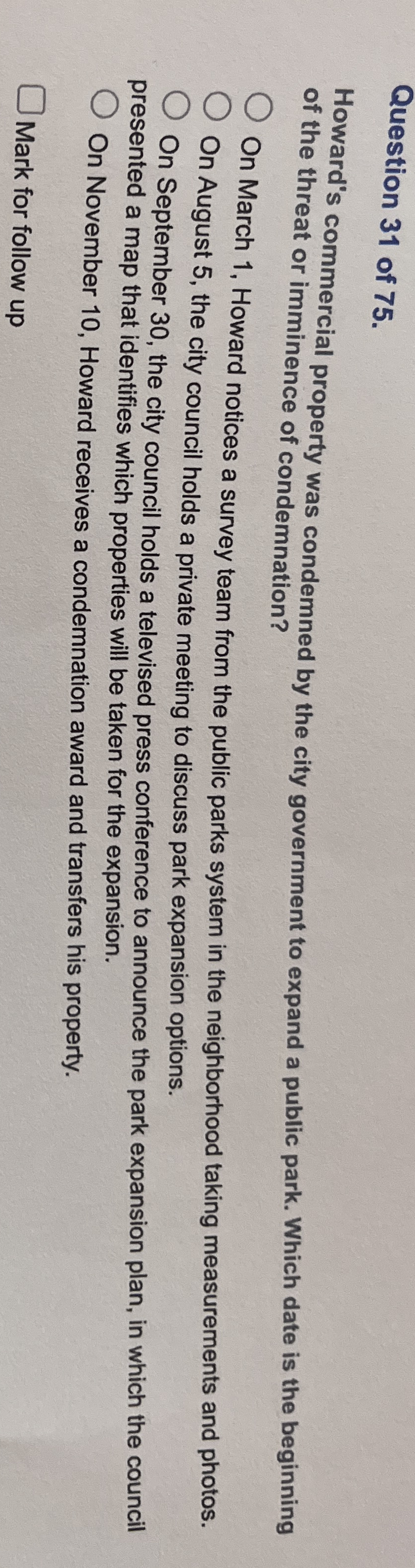 Question 3 1 of 7 5 . Howard's commercial