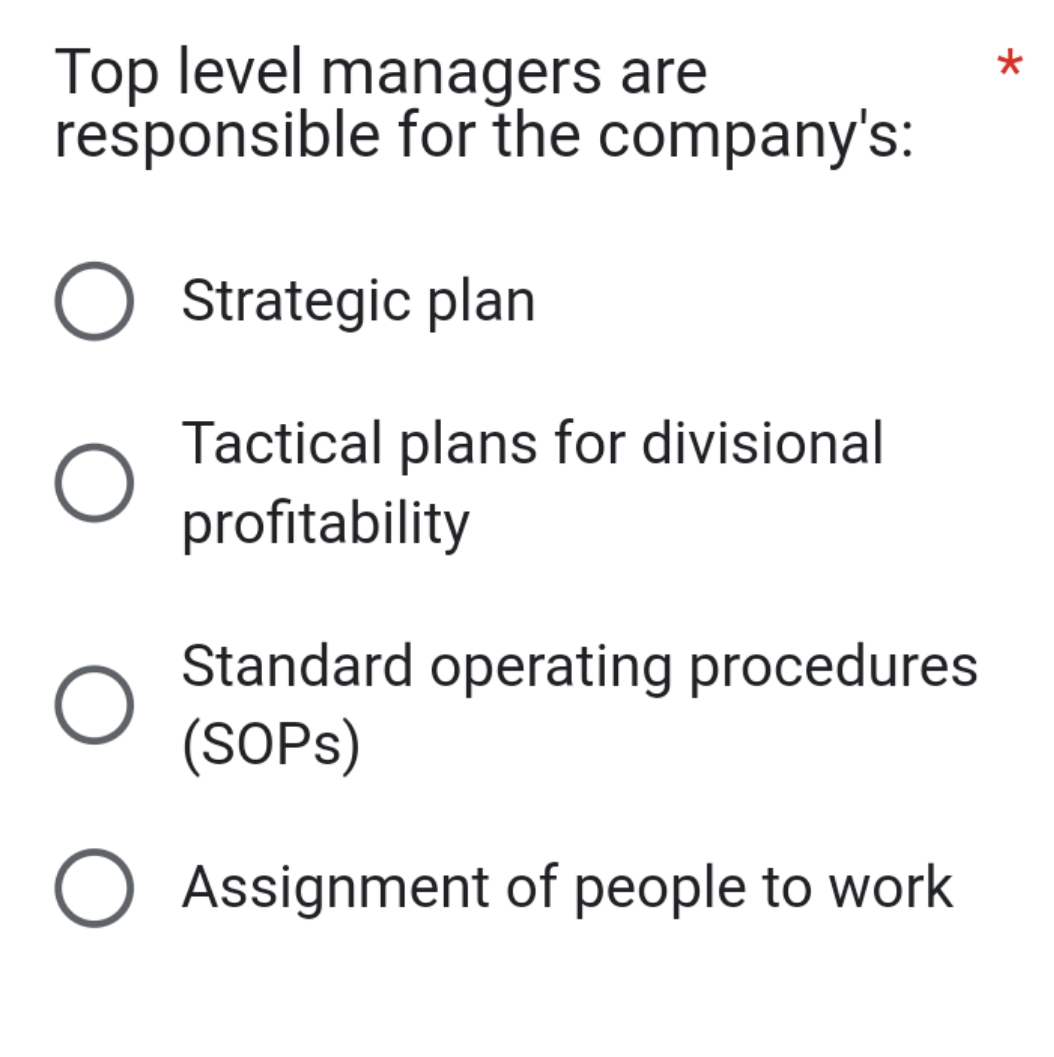 detail explaination Top level managers are *