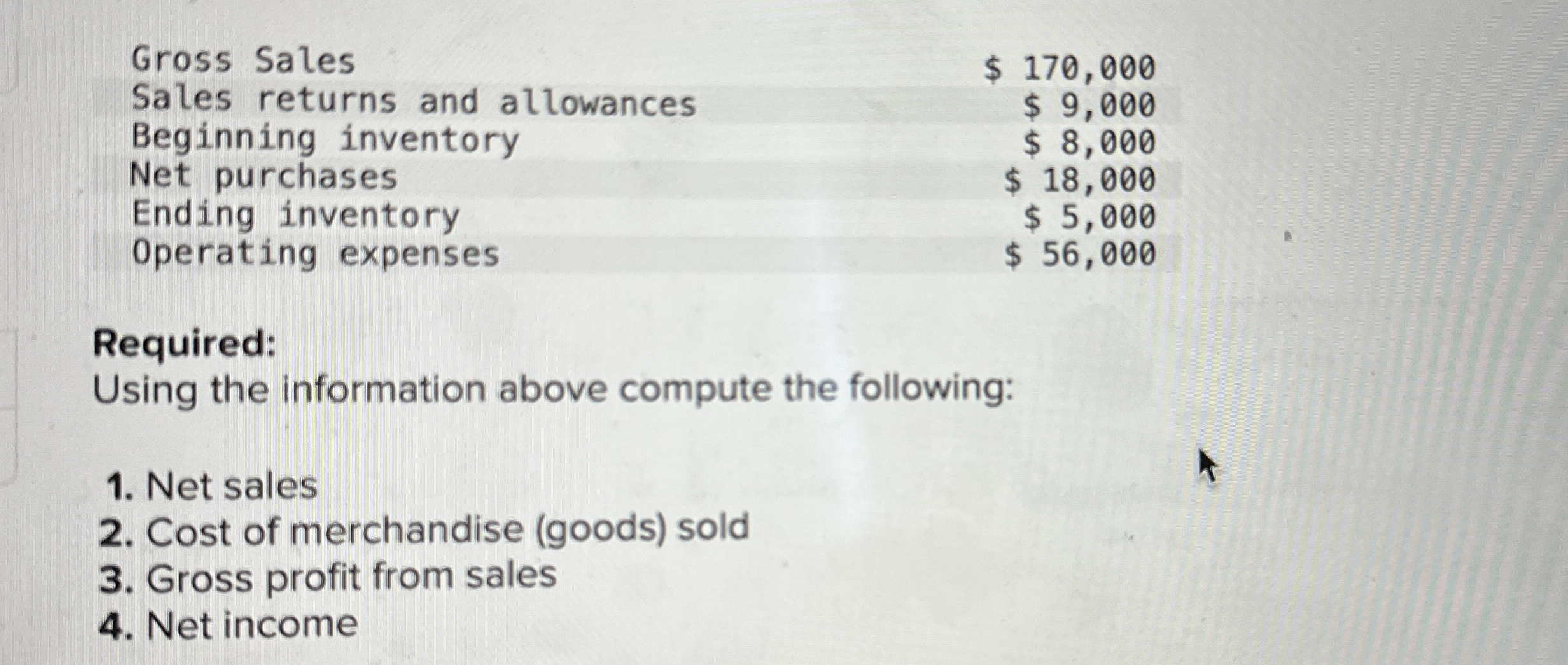 \ table [ [ Gross Sales,$ 1 7 0 , 0 0 0