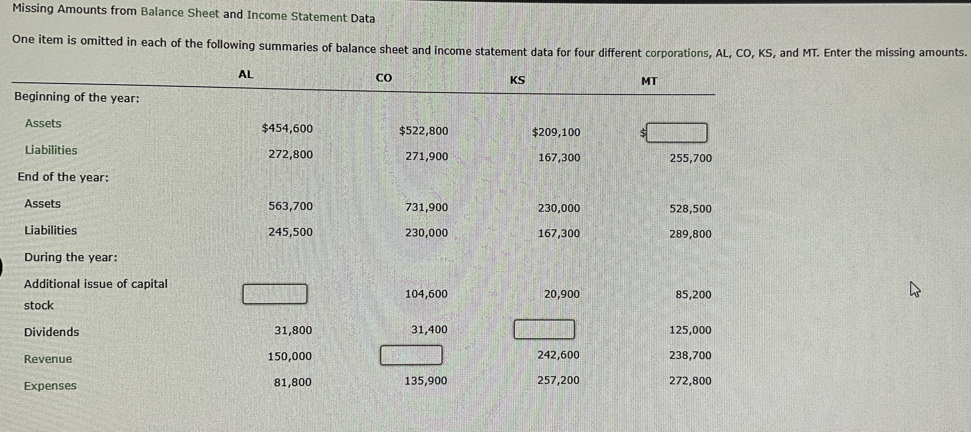 One item is omitted in each of the following