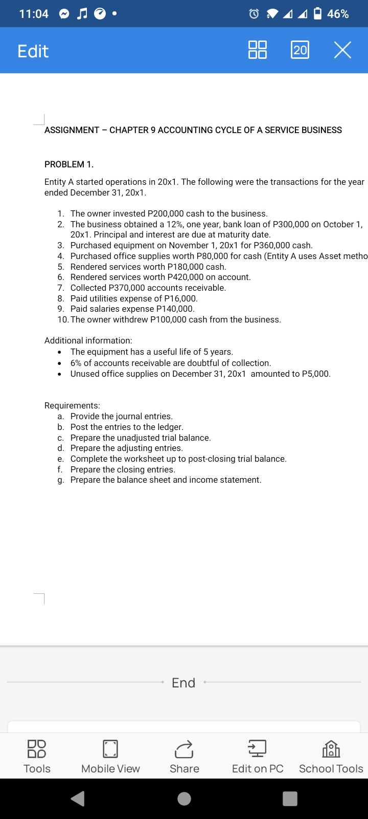 11:04 a 1160 Edit J ASSIGNMENT - CHAPTER 9