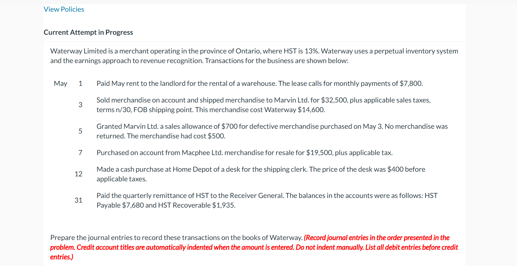 View Policies Current Attempt in Progress