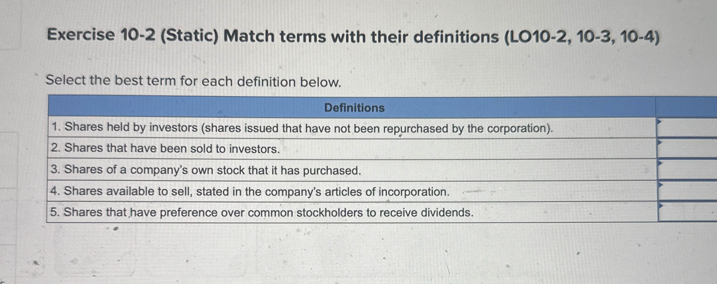 Exercise 1 0 - 2 ( Static ) Match terms with