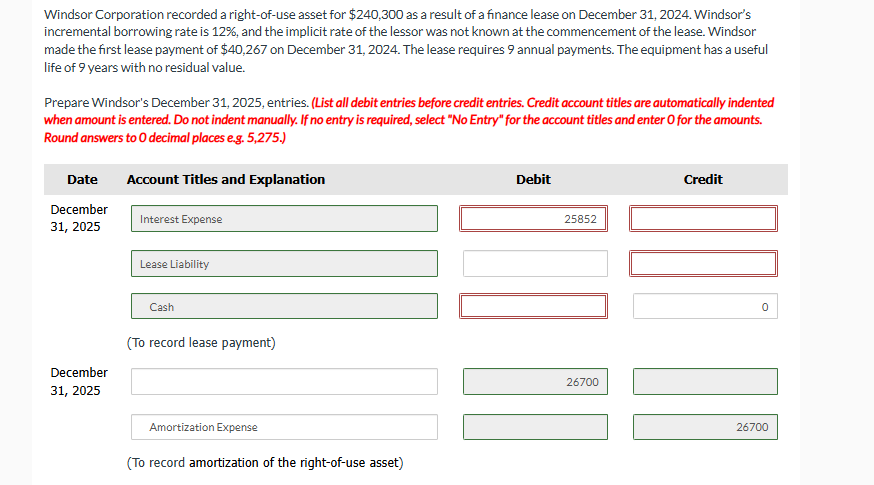 Windsor Corporation recorded a right - of - use