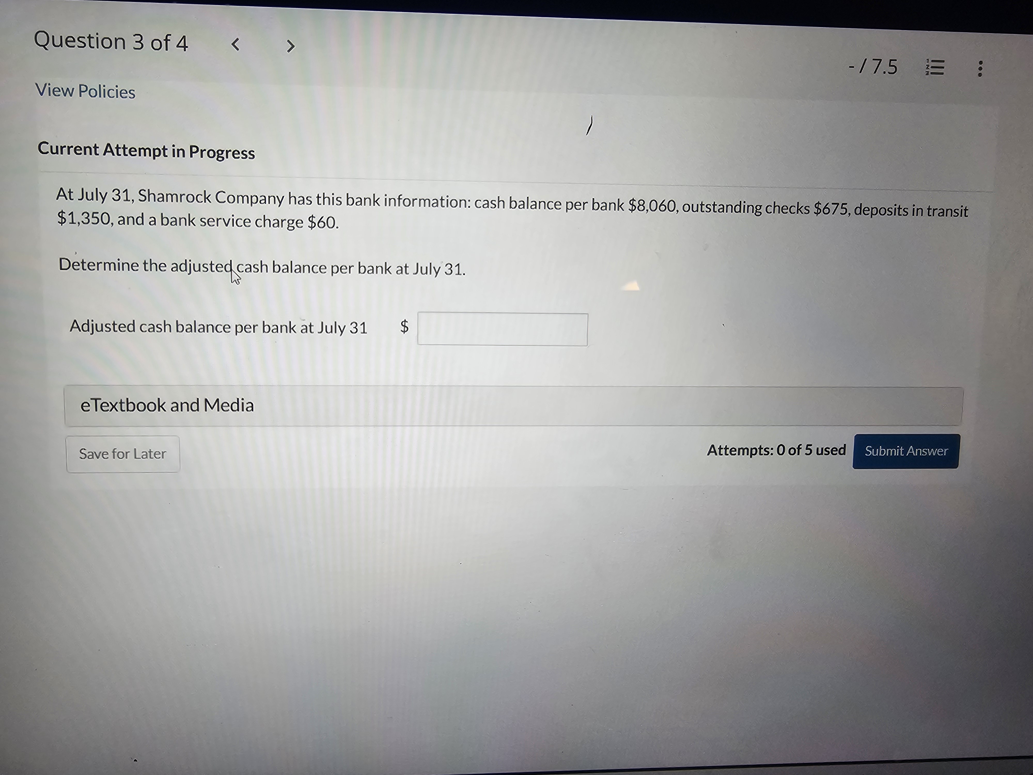 Question 3 of 4 < 17.5 : View Policies Current