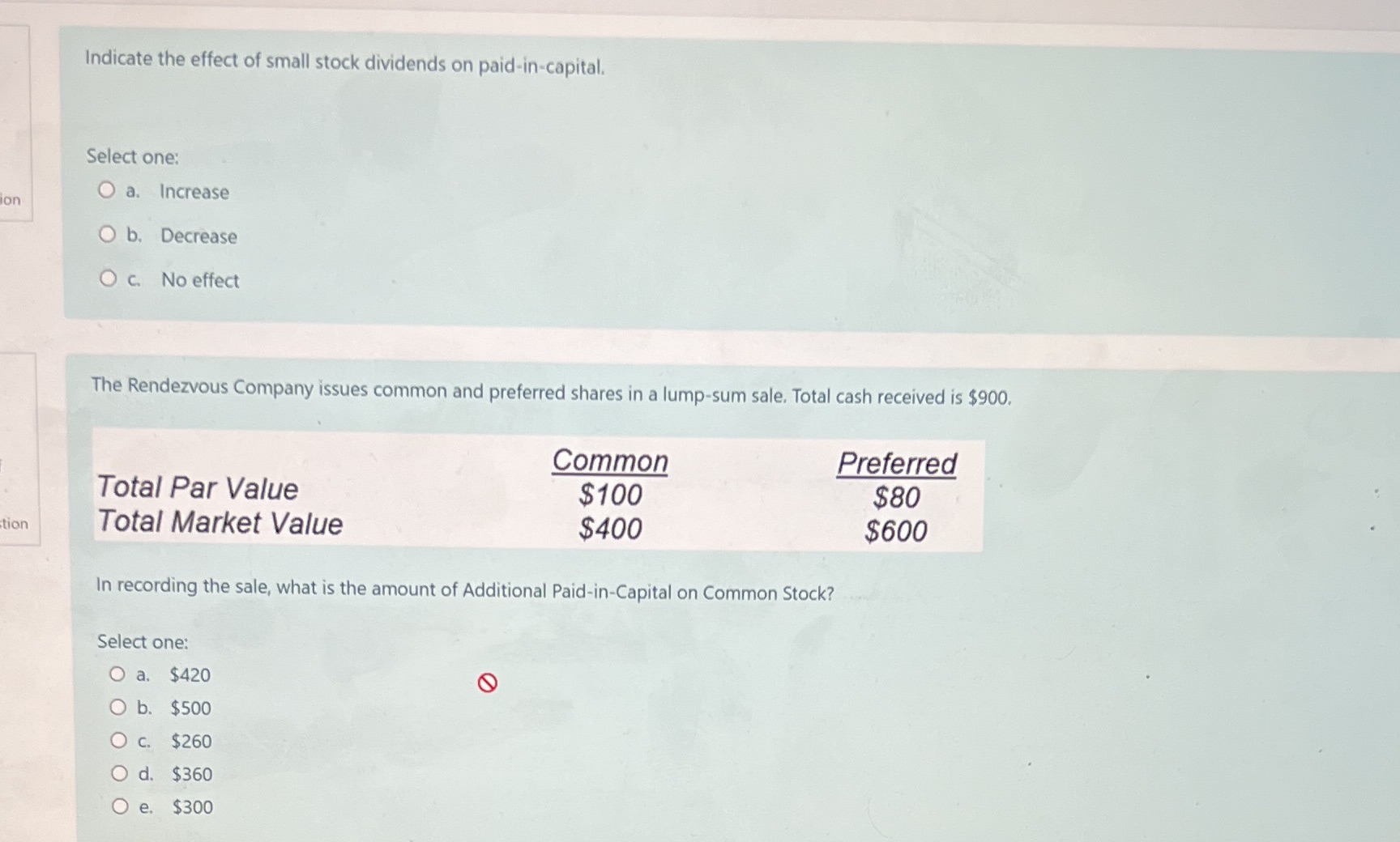 Accounting Indicate the effect of small stock