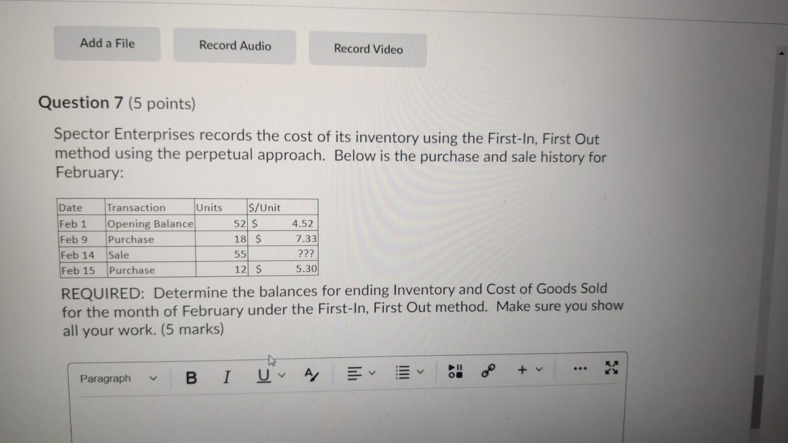 Add a File Record Audio Record Video Question 7