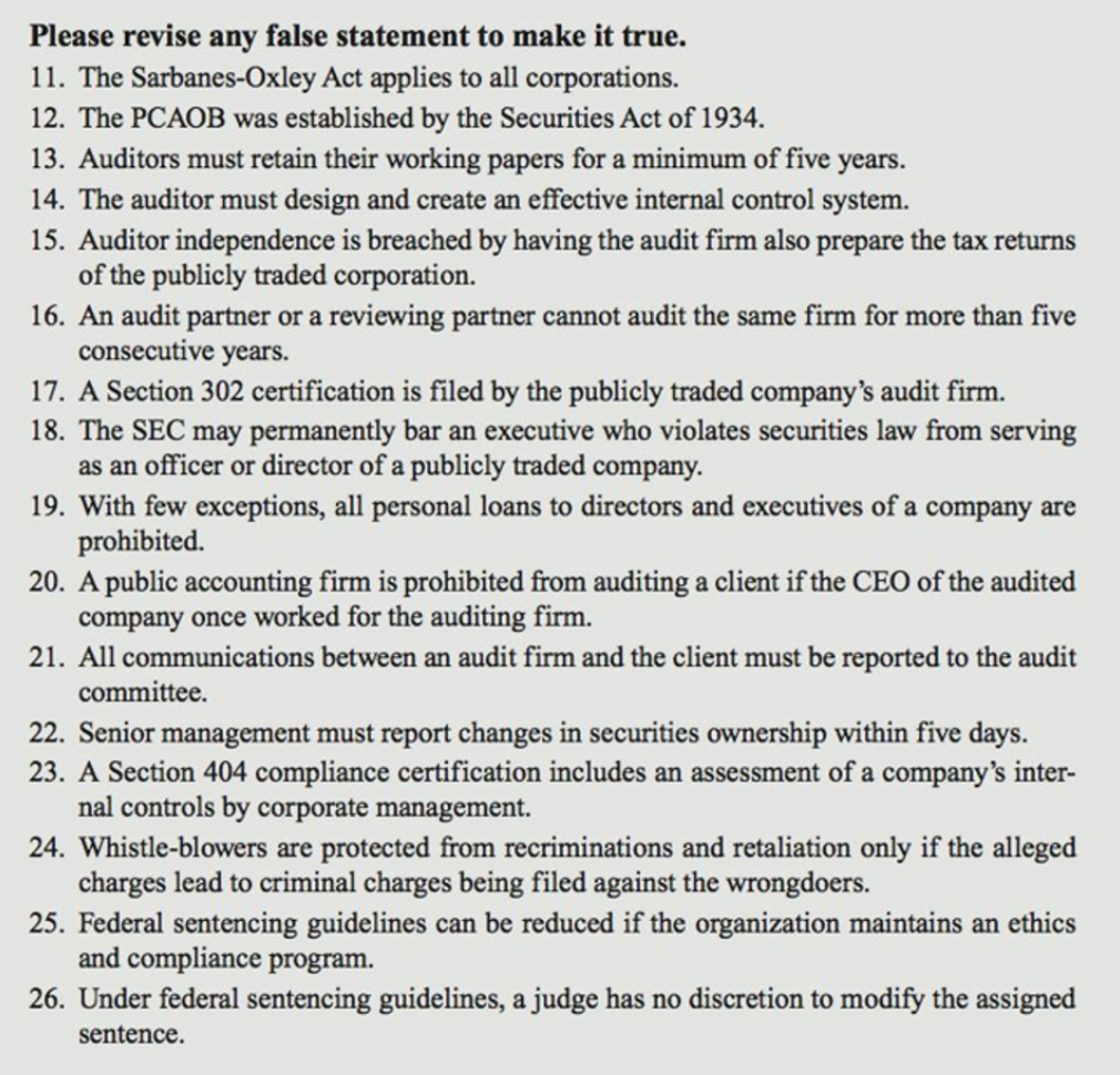 Please revise any false statement to make it