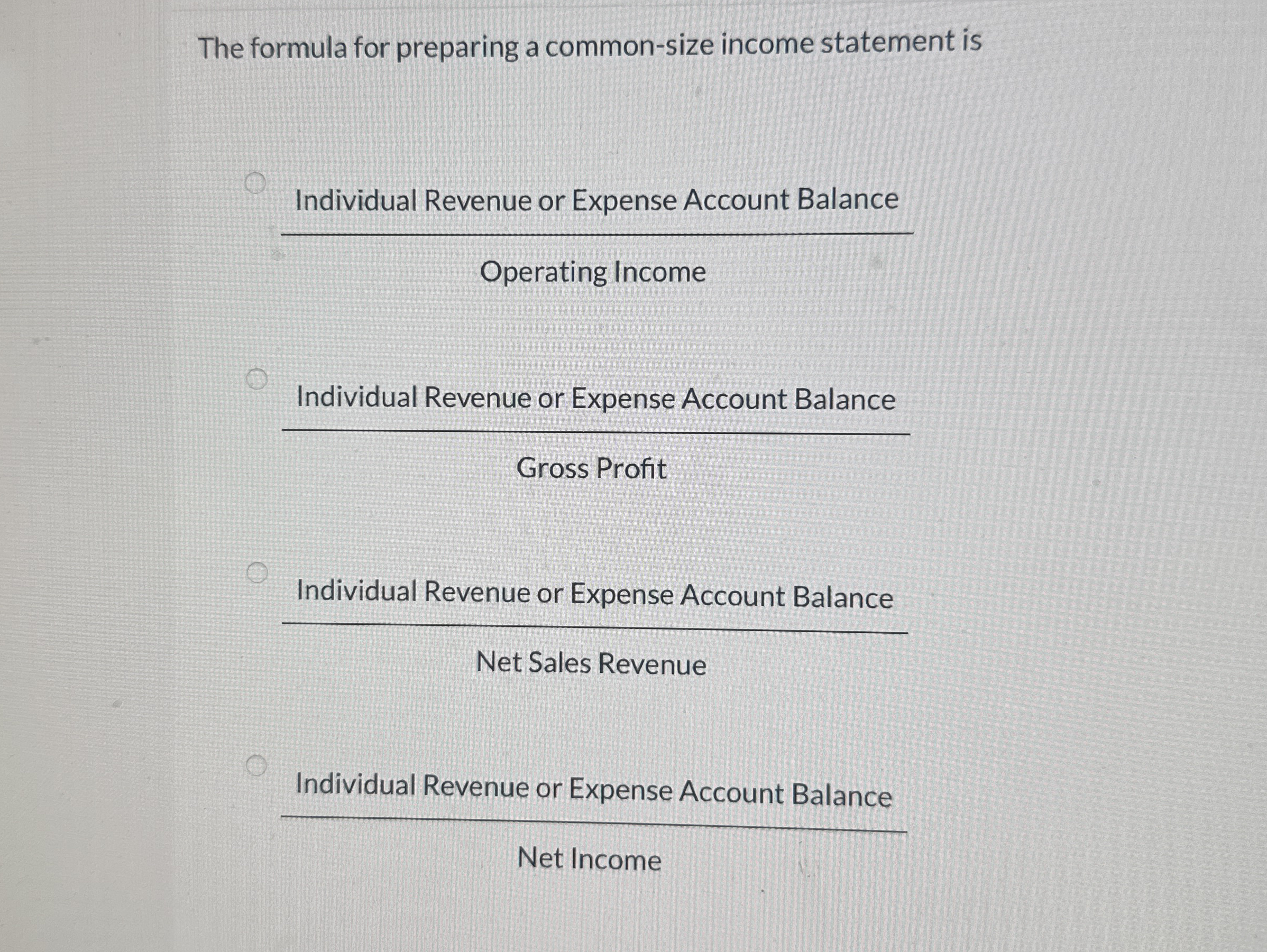 The formula for preparing a common - size income