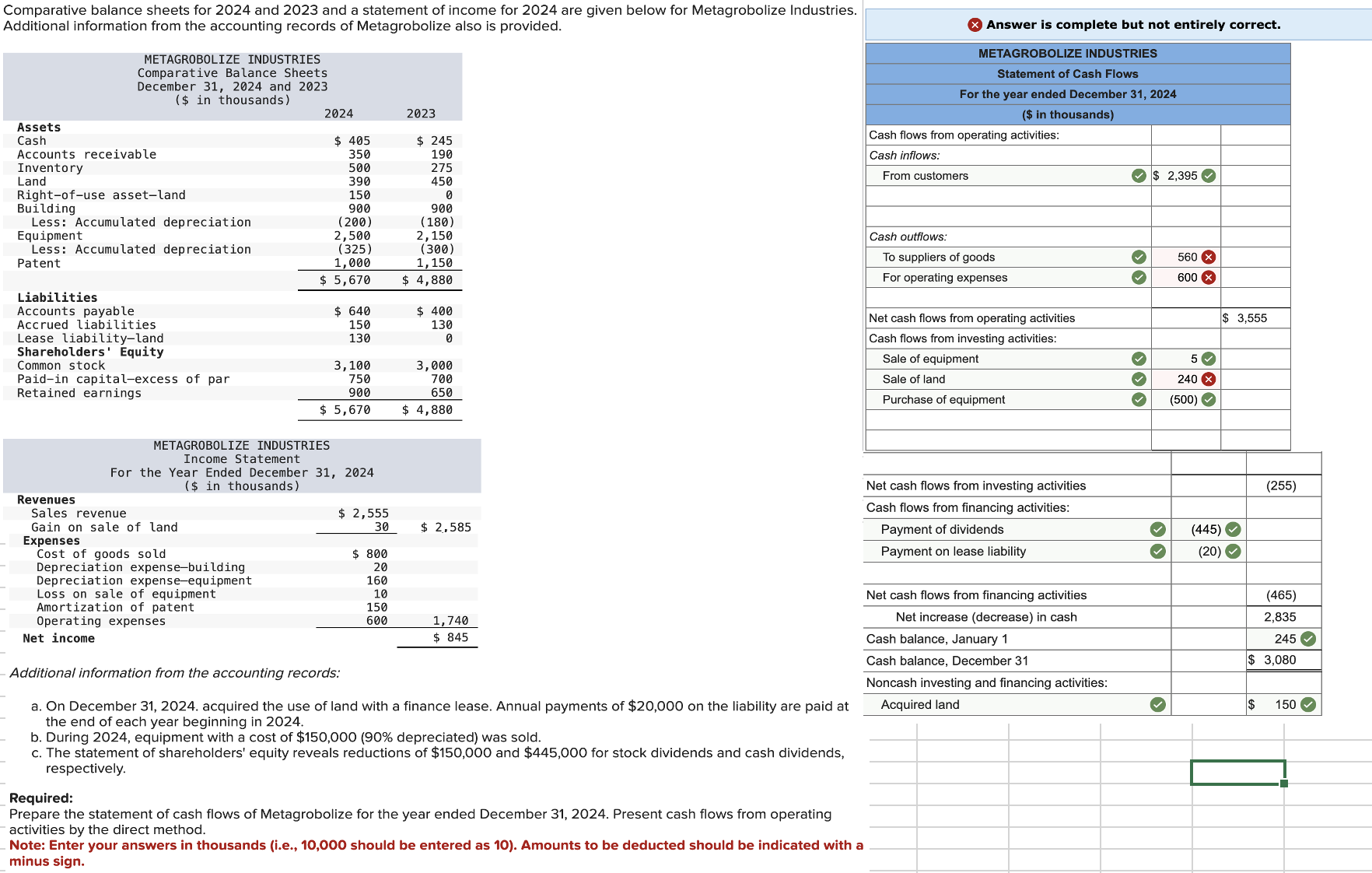 Comparative balance sheets for 2 0 2 4 and 2 0 2