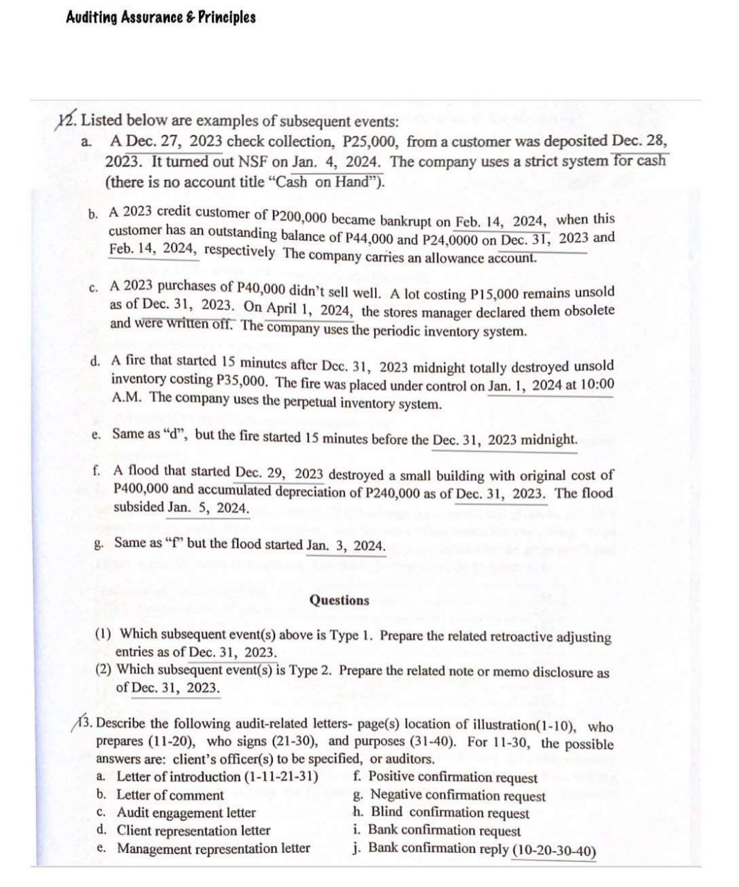 SUBJECT: Auditing assurance & principles Short