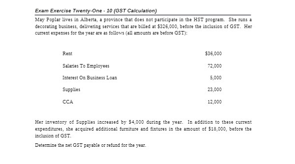 Exam Exercise Twenty-One - 10 (GST Calculation)