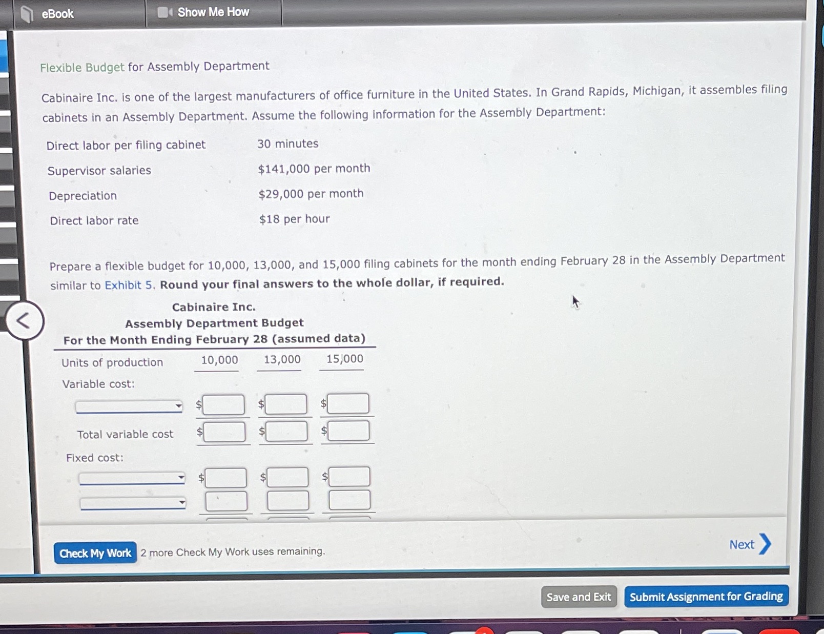= Show Me How Flexible Budget for Assembly