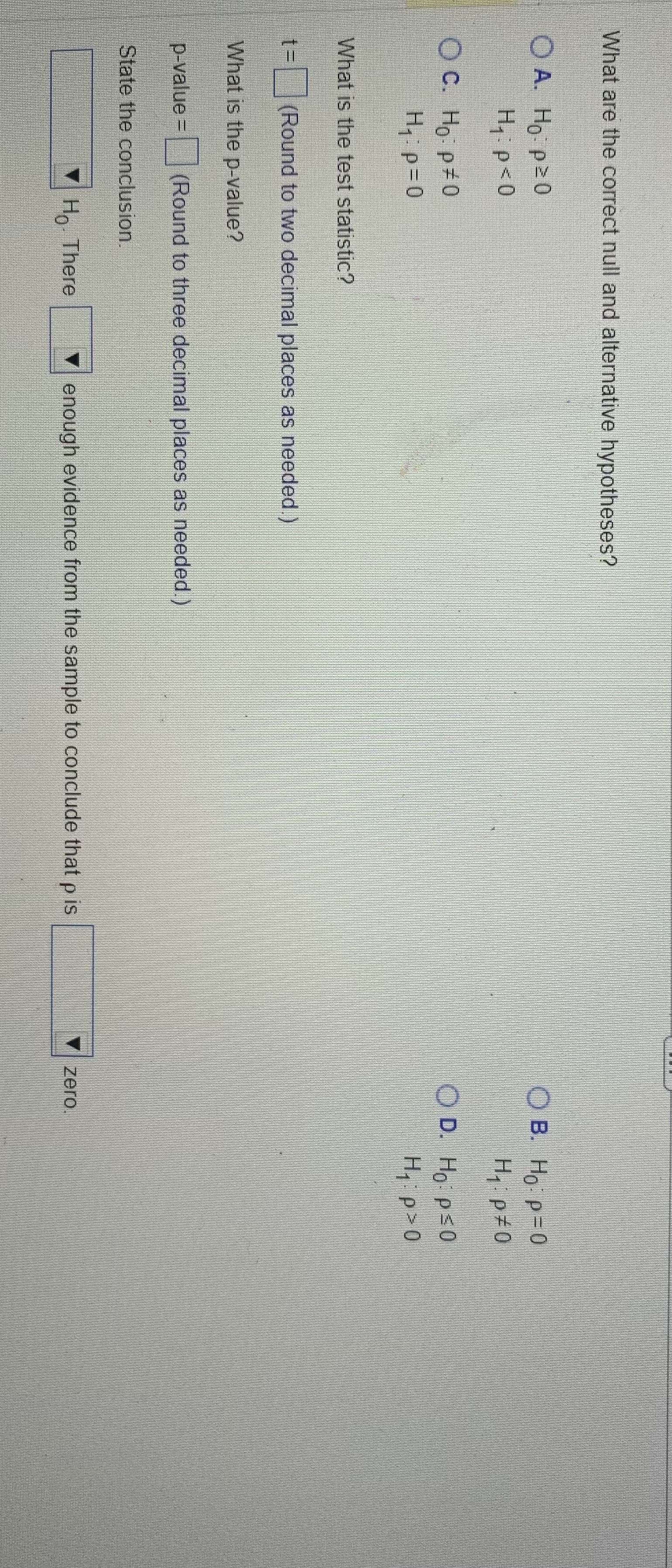What are the correct null and alternative