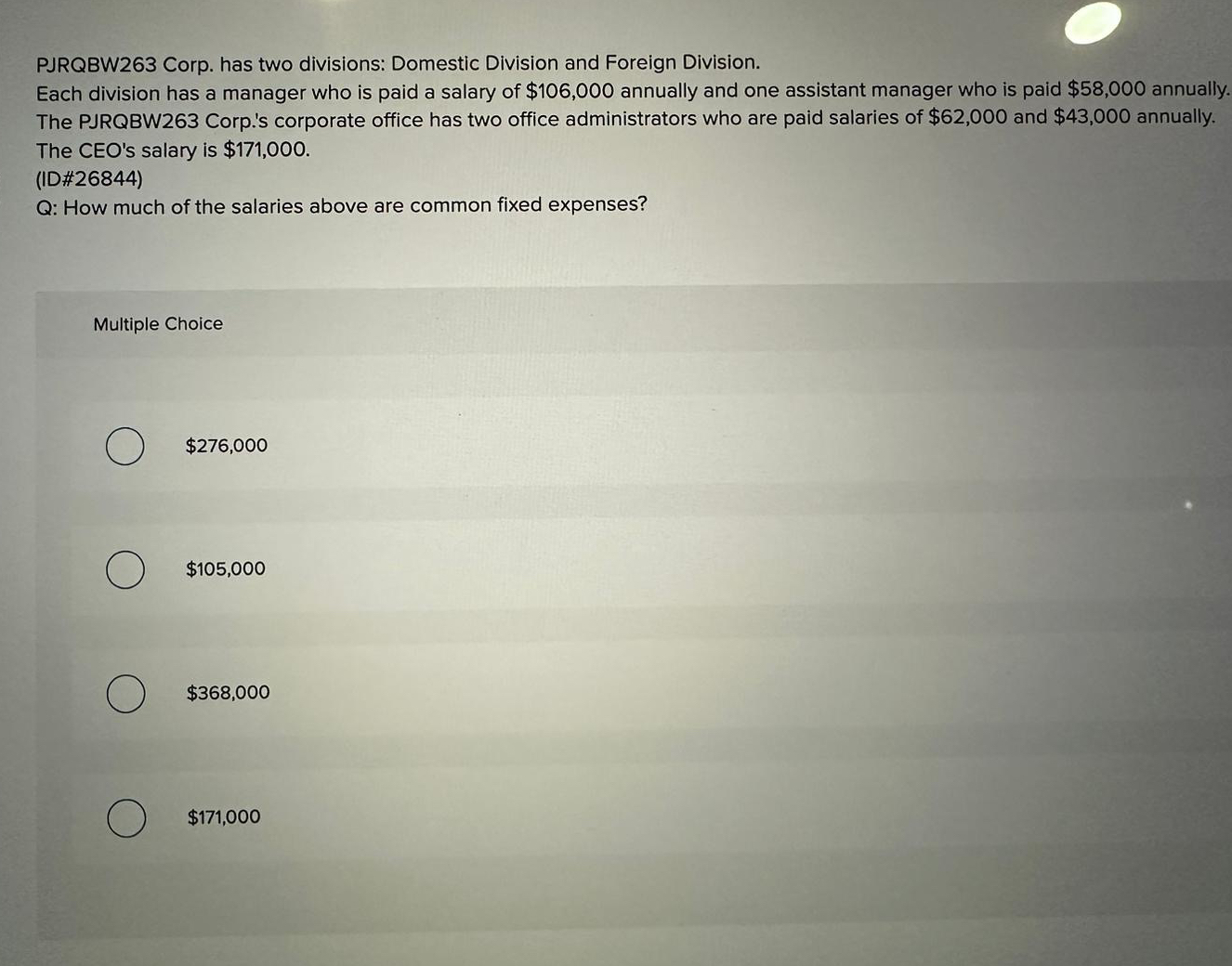 PJRQBW 2 6 3 Corp. has two divisions: Domestic