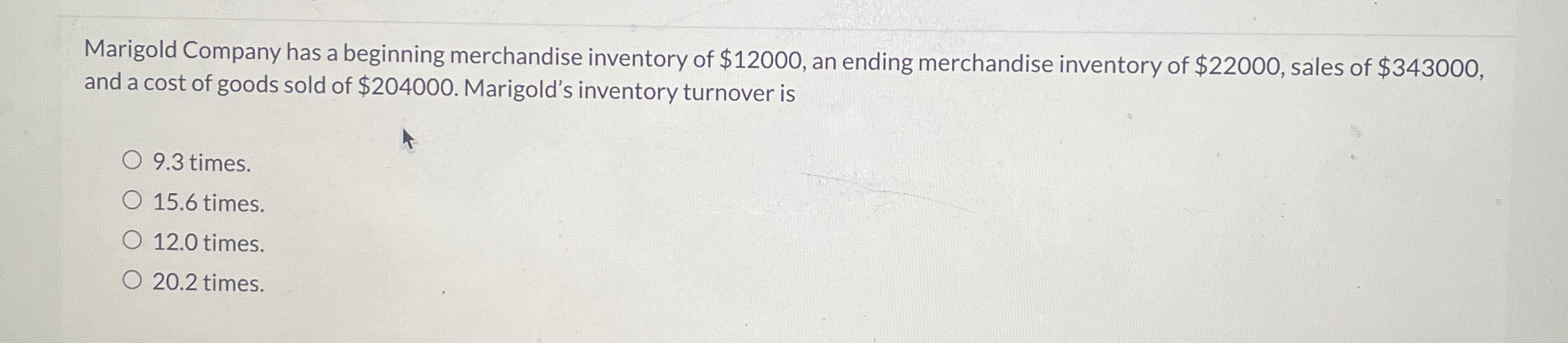 Marigold Company has a beginning merchandise