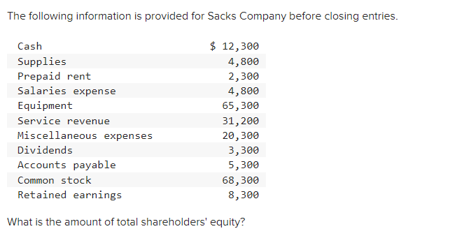 The following information is provided for Sacks