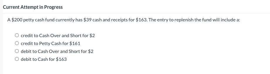 Current Attempt in Progress A $200 petty cash