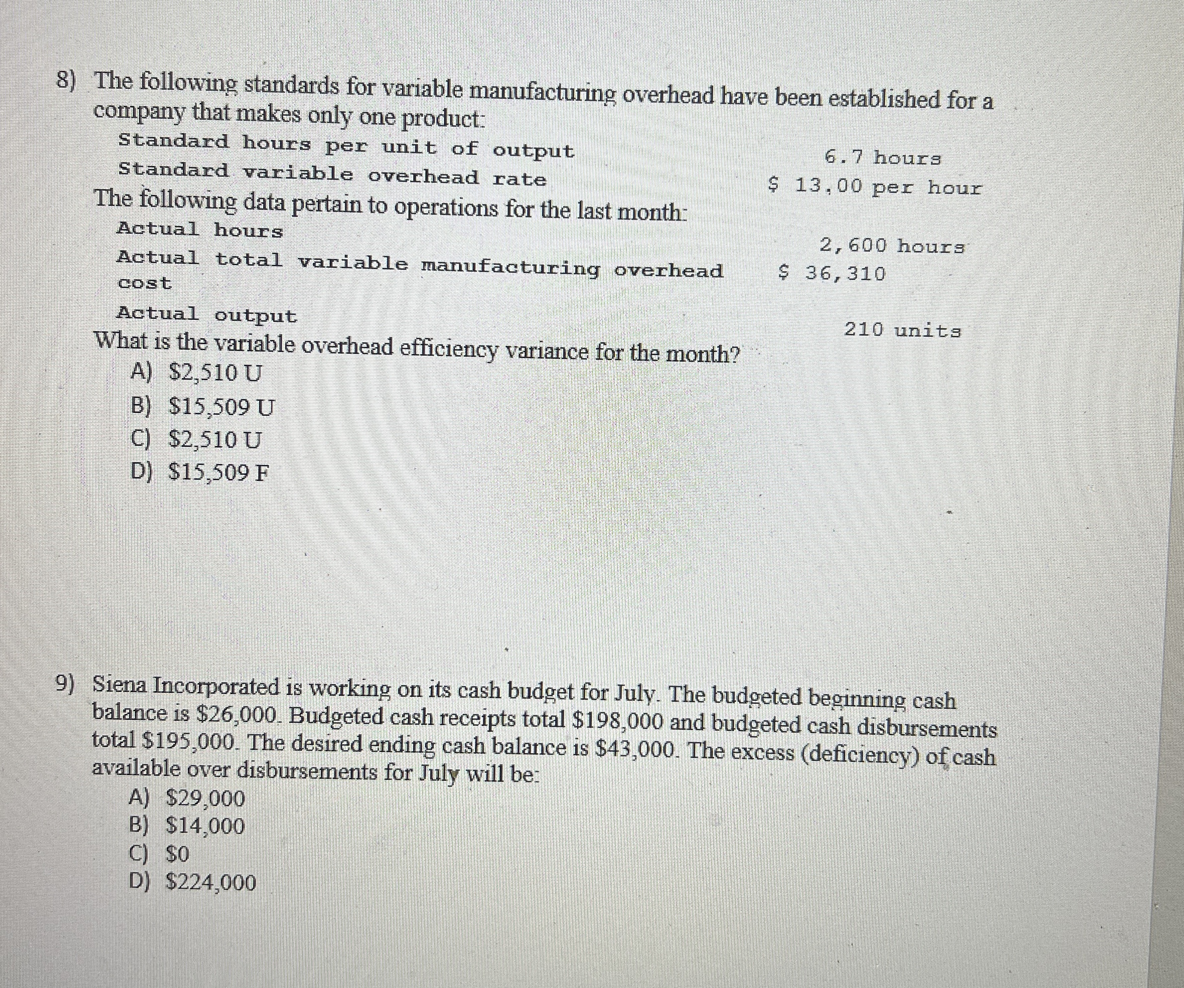 The following standards for variable