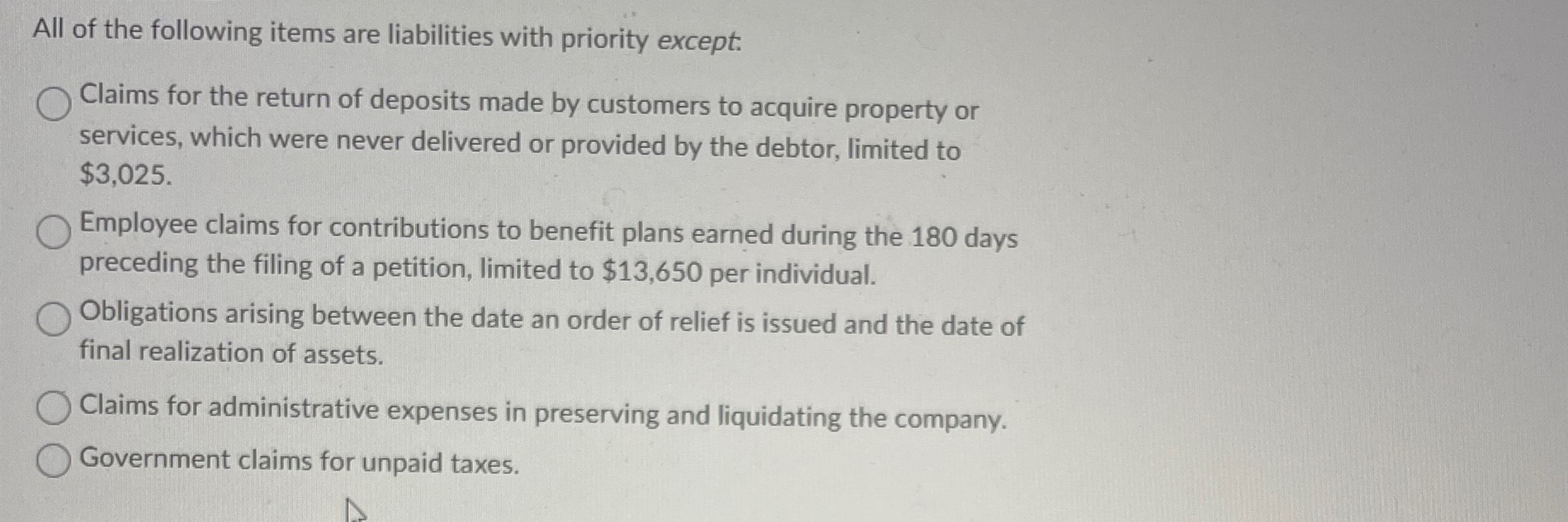 All of the following items are liabilities with